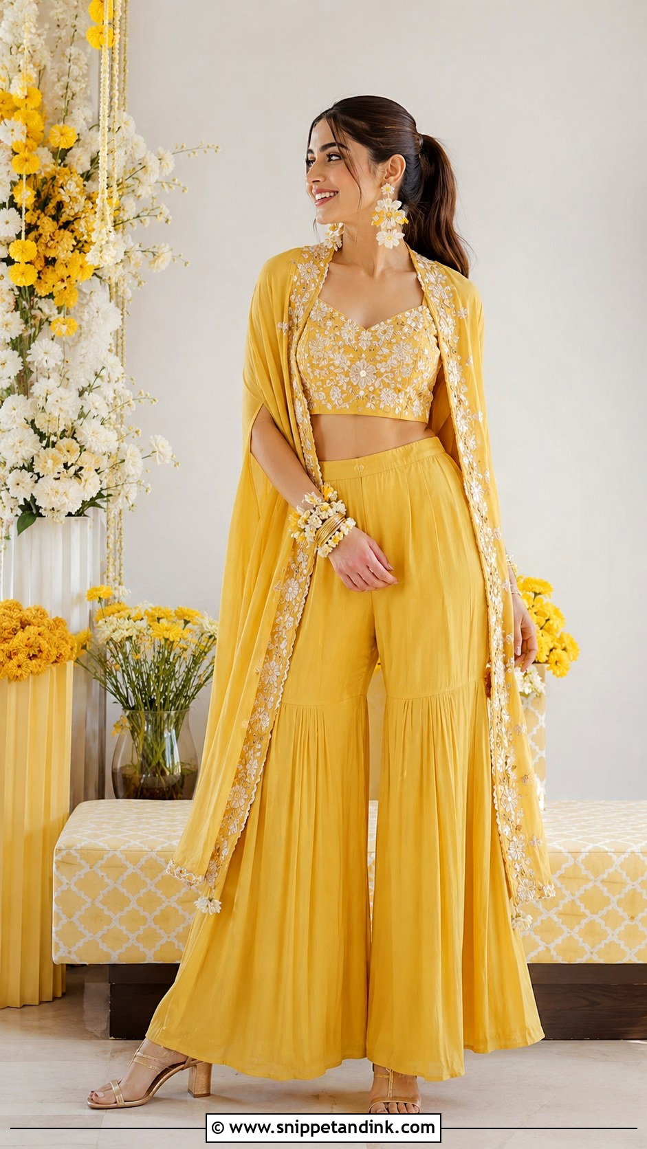 Yellow Palazzo Set Bride Haldi Outfit - Snippet and Ink - 20 Bride Haldi Outfit Ideas