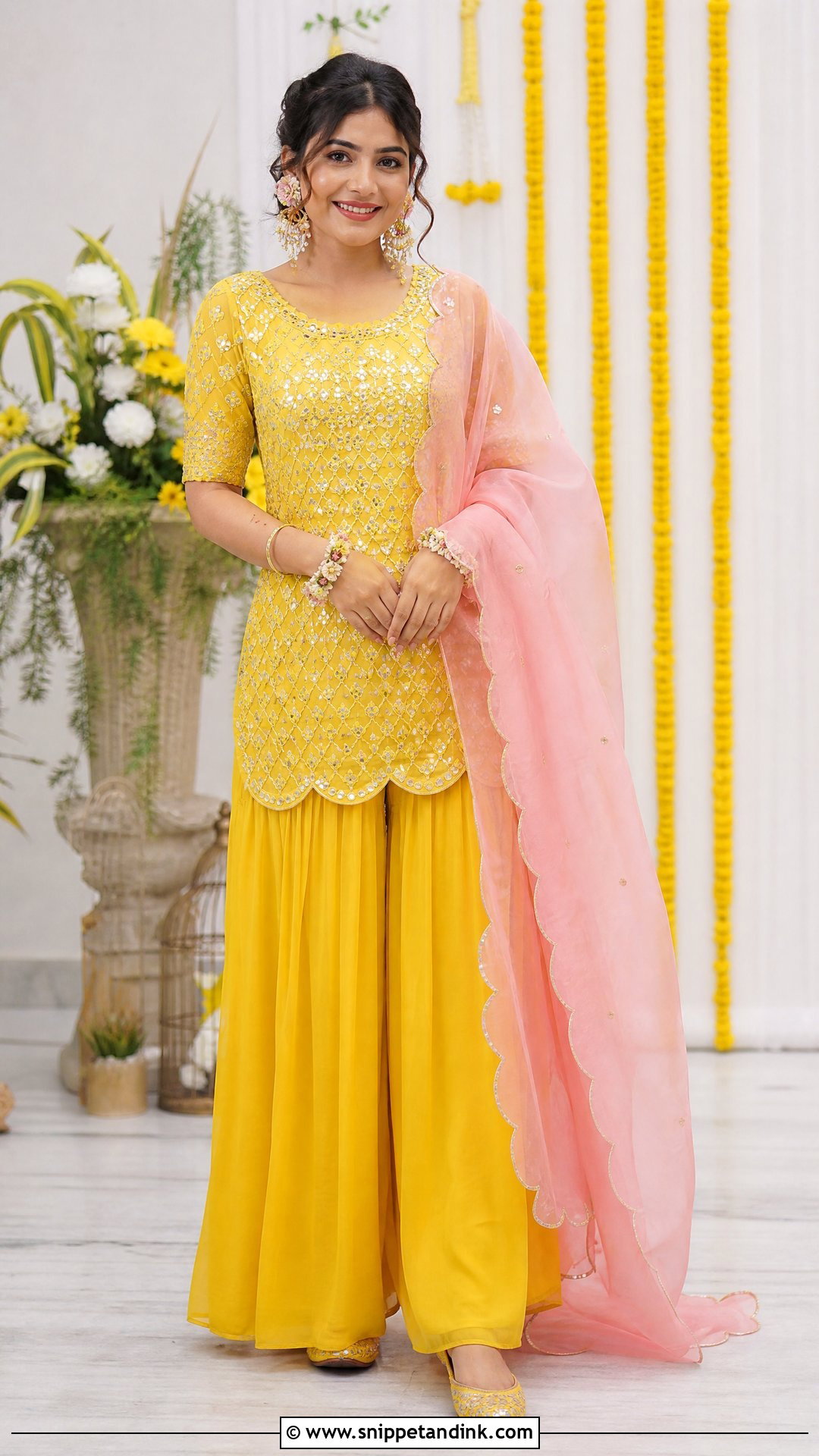 Yellow Palazzo Set For Haldi - Snippet and Ink - 20 Unique Haldi Outfit for Bride Ideas