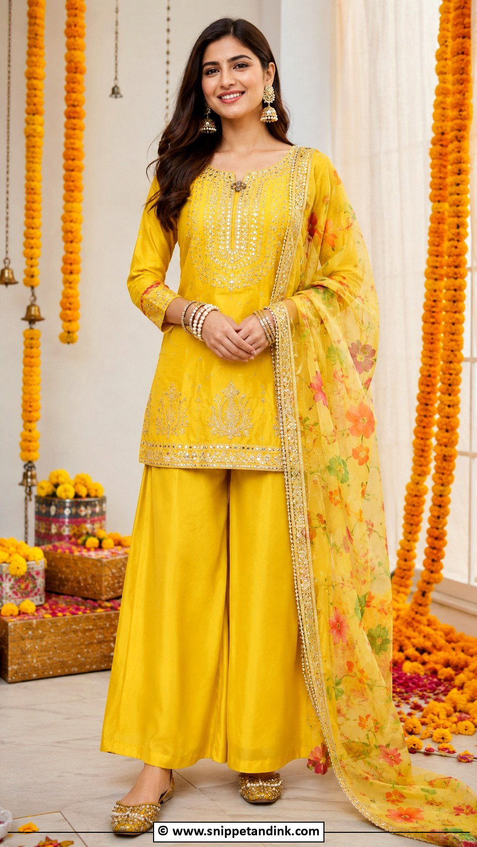 Yellow Palazzo Suit For Haldi - Snippet and Ink - 30 Indian Haldi Ceremony Outfit for Sister Ideas