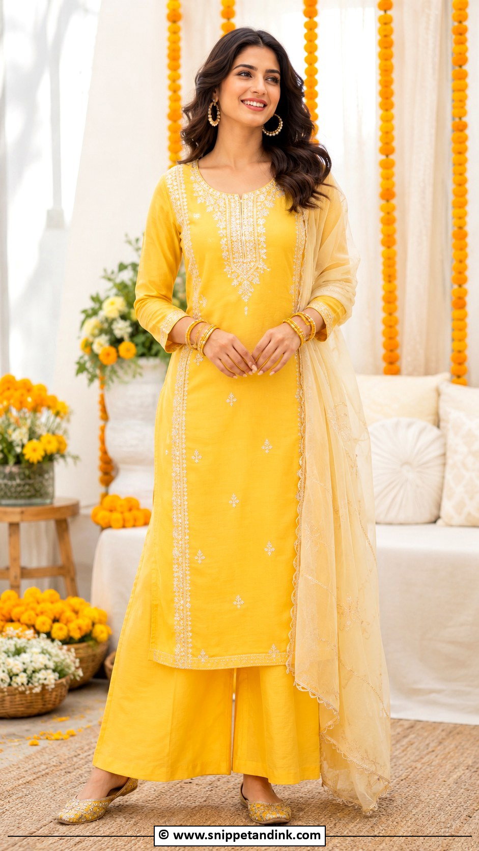 Yellow Palazzo Suit For Haldi - Snippet and Ink - 30 Simple Haldi Dress Ideas