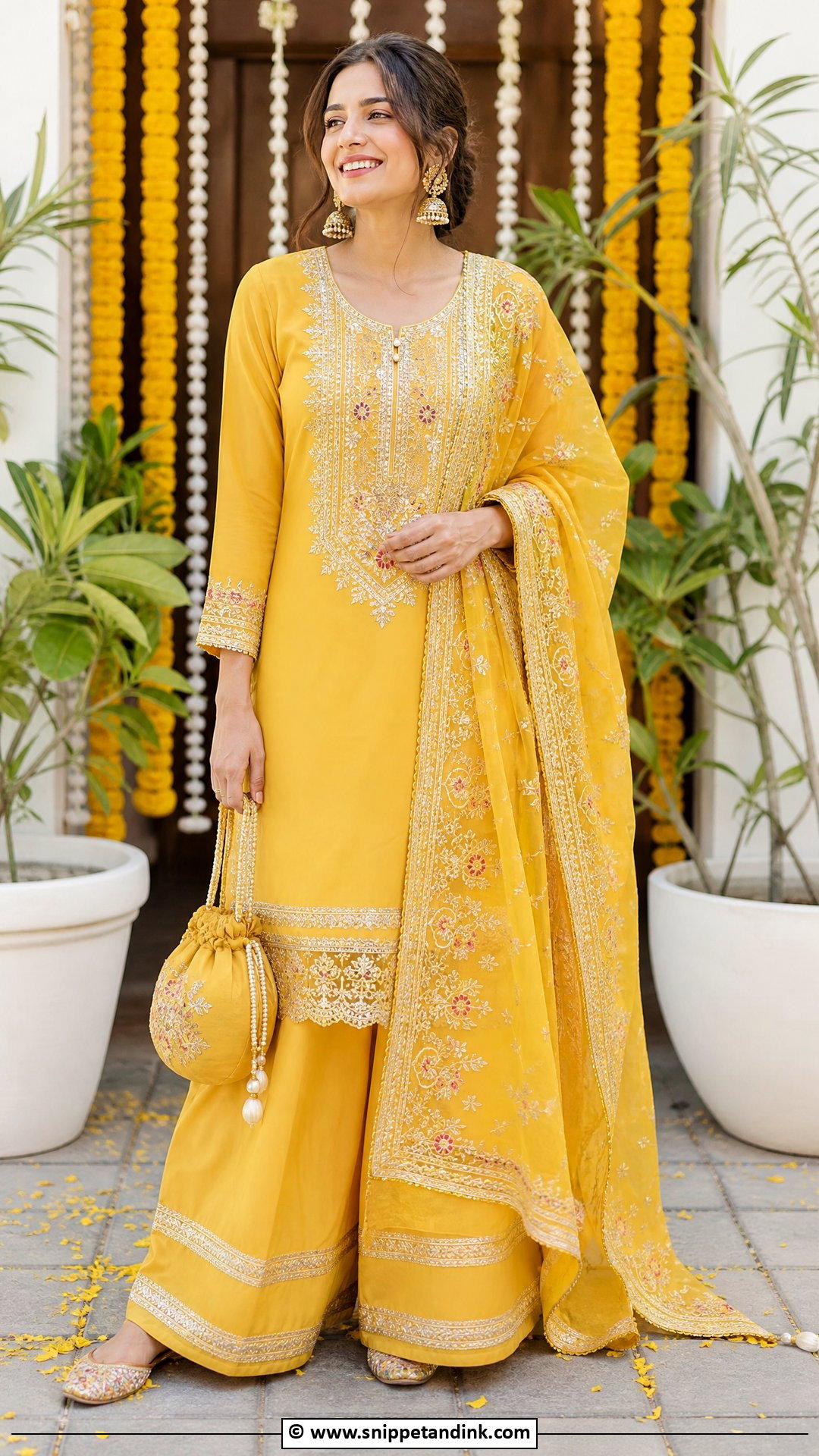 Yellow Palazzo Suit For Haldi - Snippet and Ink - 35 Haldi Outfits