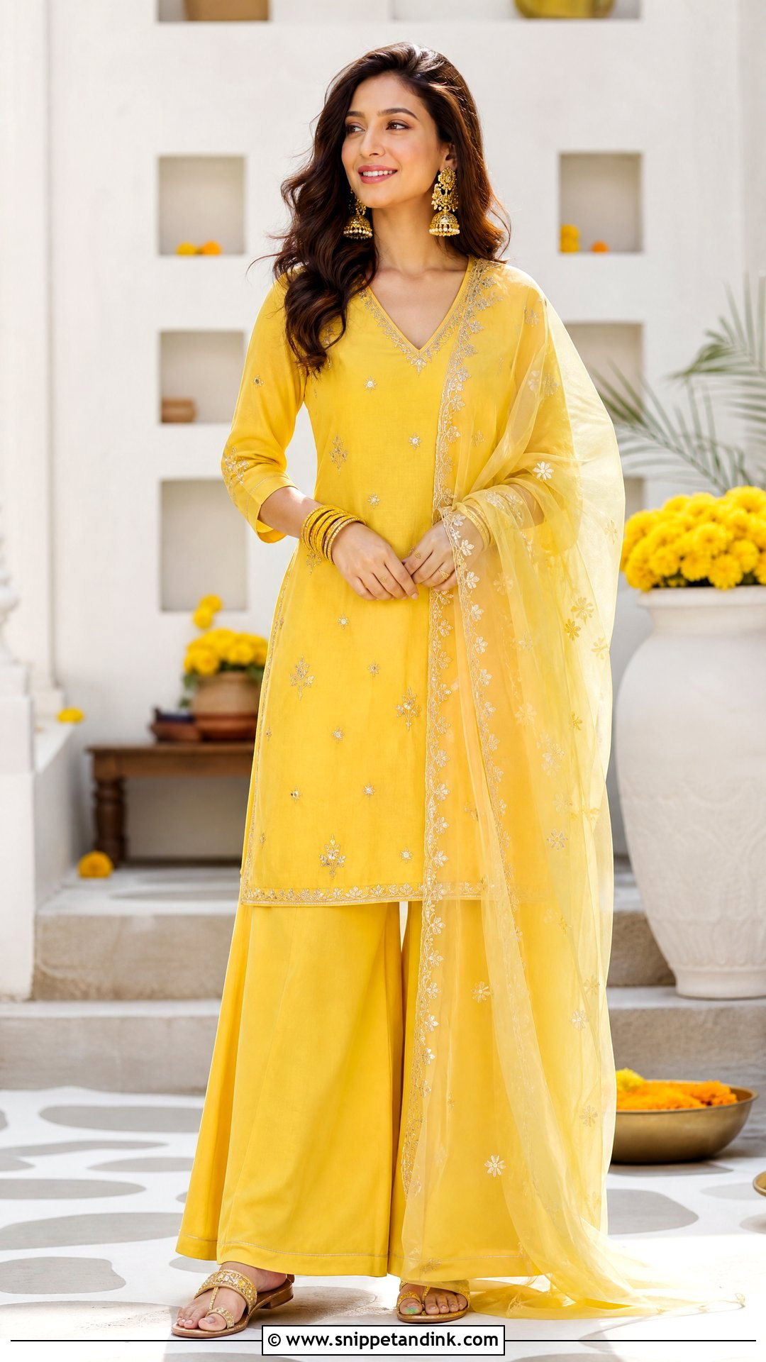 Yellow Palazzo Suit For Haldi - Snippet and Ink - 25 Dress for Haldi Ideas