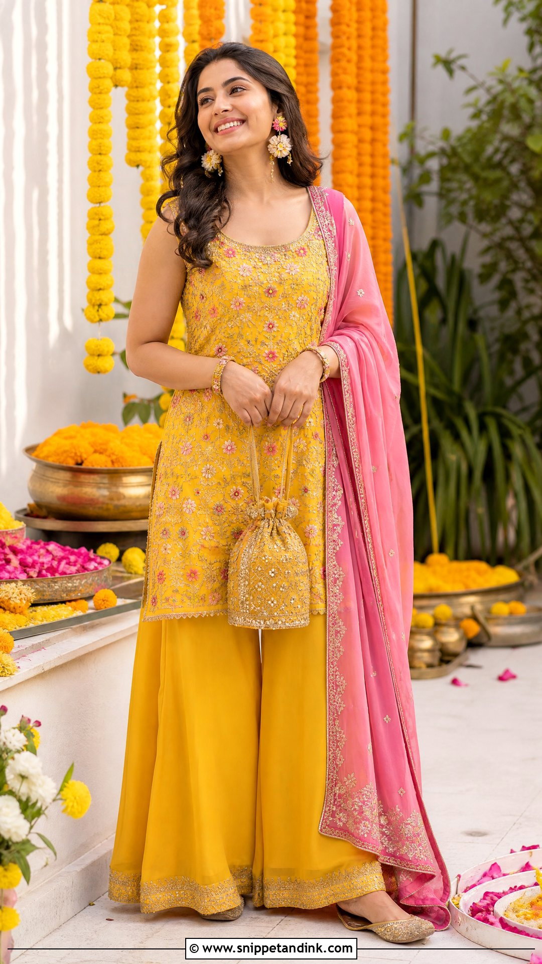 Yellow Palazzo Suit For Haldi - Snippet and Ink - 20 Palazos Outfit Indian Wedding Ideas
