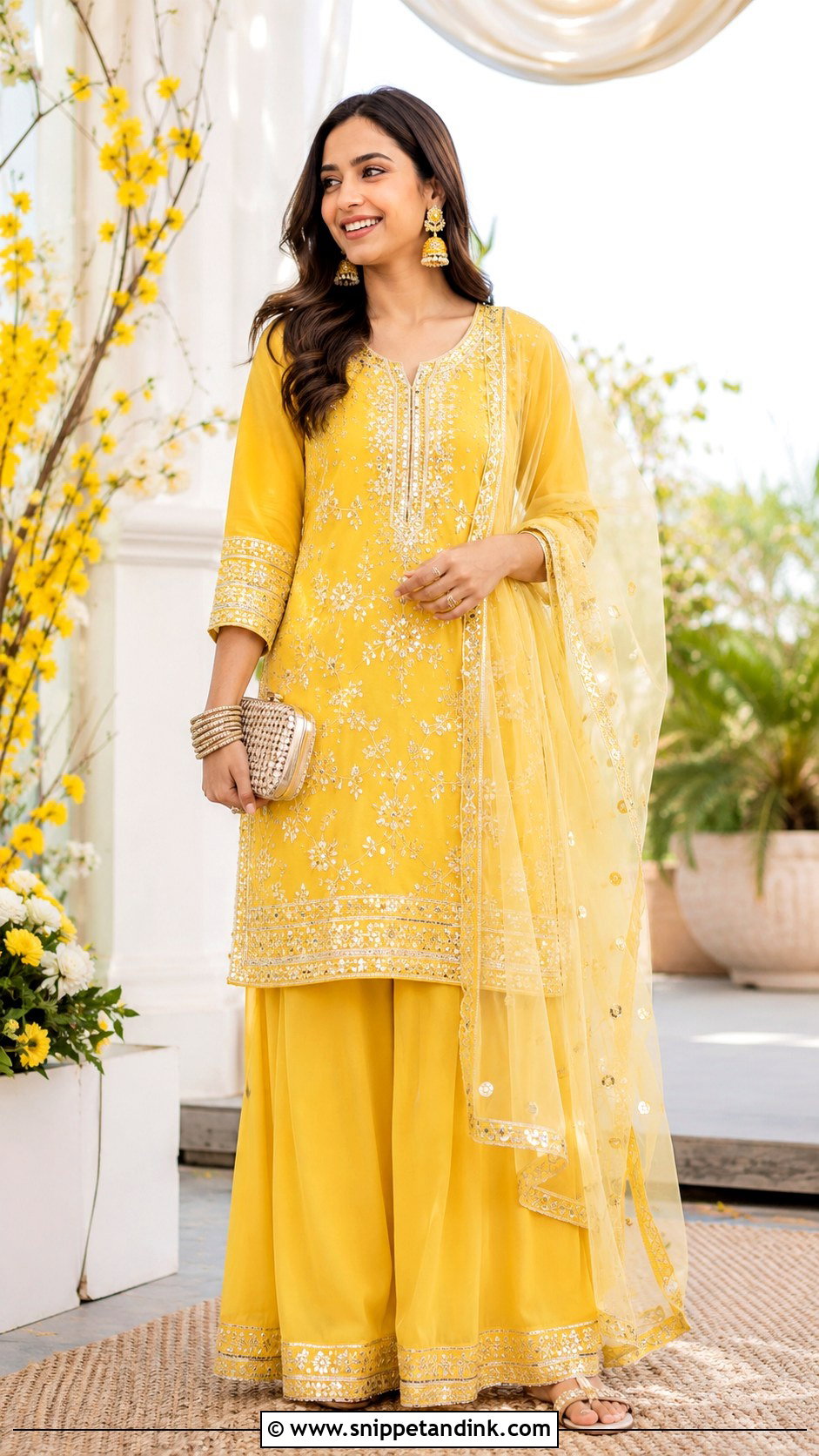 Yellow Palazzo Suit Haldi Outfit - Snippet and Ink - 25 Outfit for Haldi Function Ideas