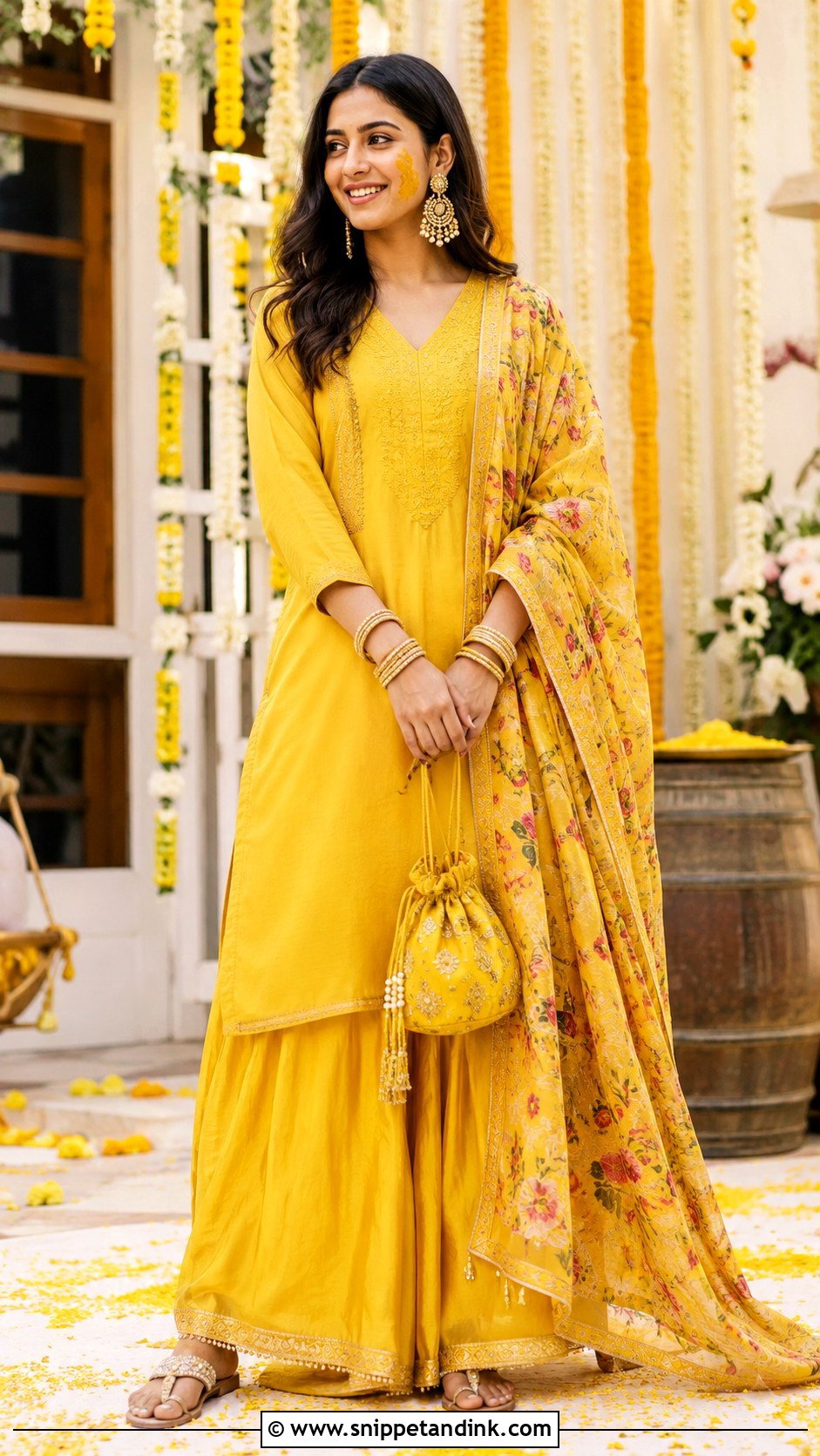Yellow Palazzo Suit Haldi Outfit - Snippet and Ink - 25 South Indian Haldi Outfit Ideas