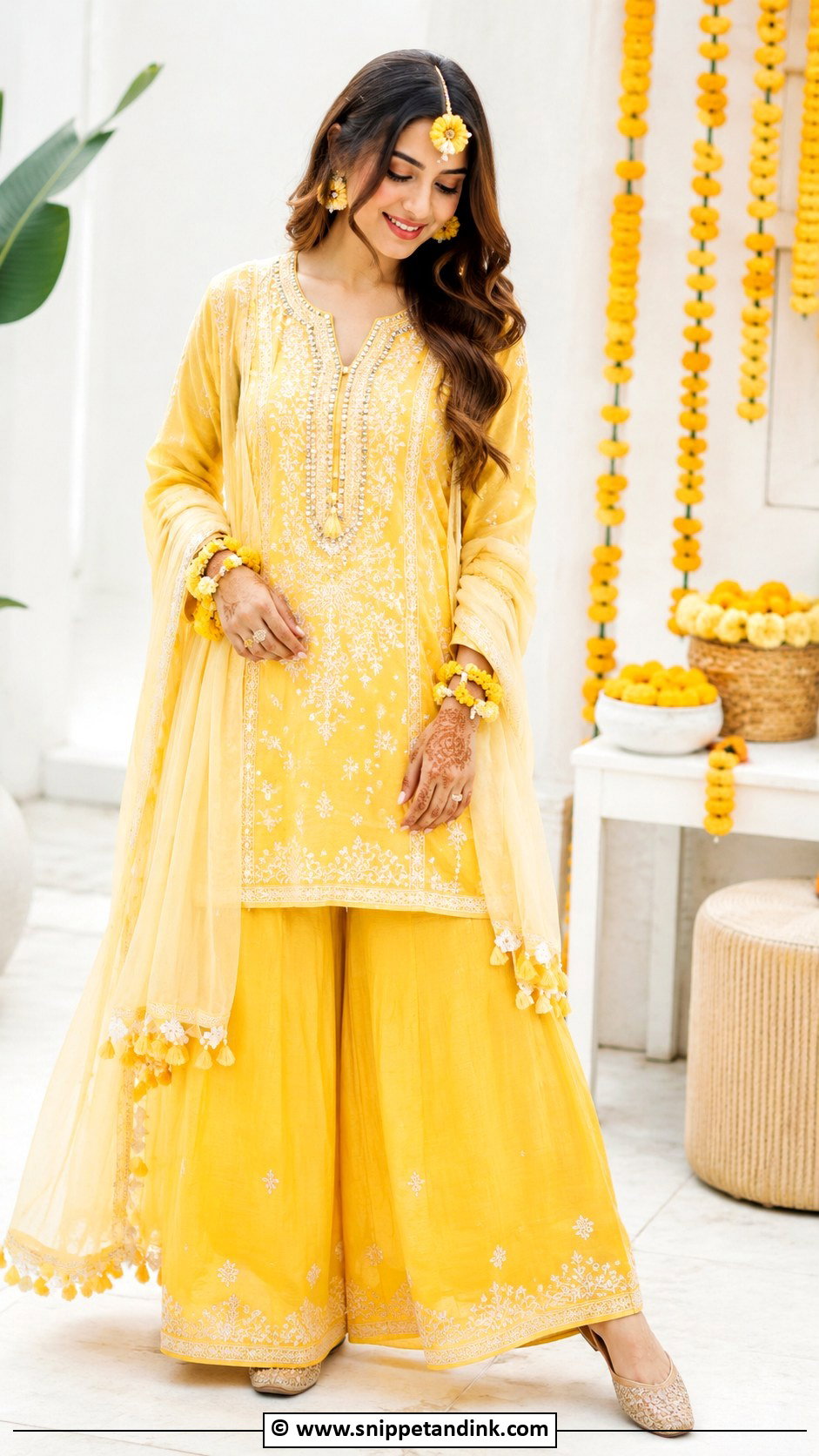 Yellow Palazzo Suit Haldi Outfit - Snippet and Ink - 30 Unique Haldi Ceremony Outfit for Bride Ideas