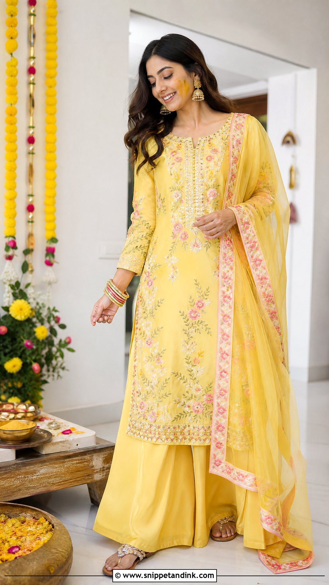 Yellow Palazzo Suit Outfit - Snippet and Ink - 20 Yellow Haldi Outfit for Sister Ideas