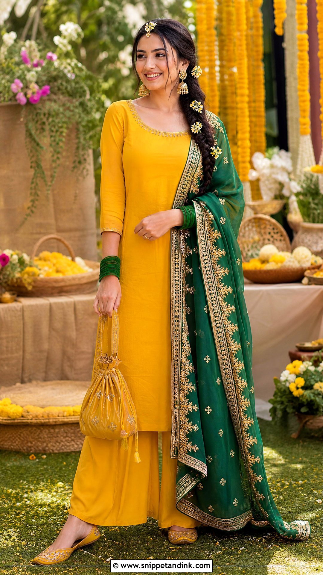 Yellow Palazzo Suit With Green Dupatta - Snippet and Ink - 20 Yellow Plazo Suit for Haldi Ideas