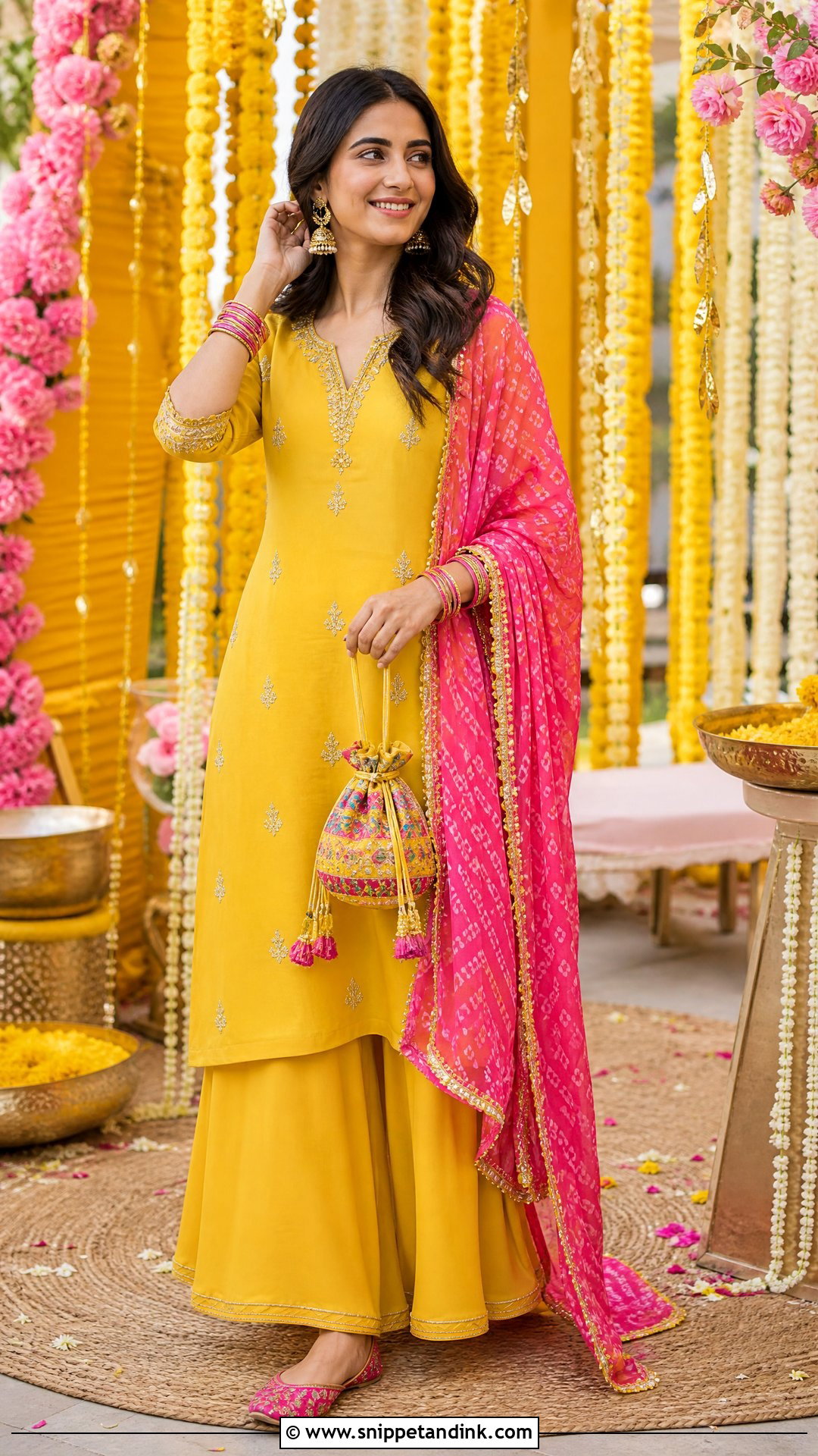 Yellow Palazzo Suit With Pink Dupatta - Snippet and Ink - 20 Yellow Plazo Suit for Haldi Ideas