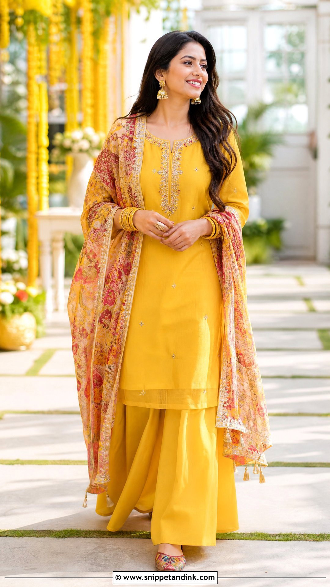 Yellow Palazzo Suit for Haldi Ceremony - Snippet and Ink - 20 Suit for Haldi Ceremony Ideas
