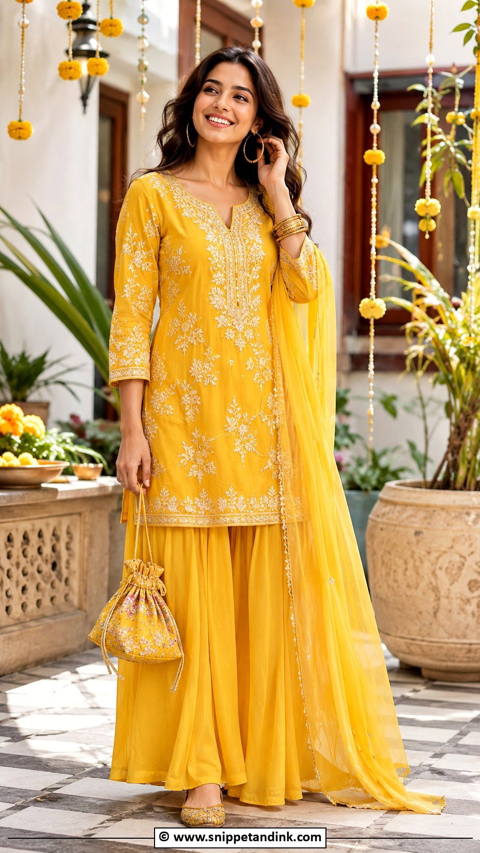 Yellow Palazzo Suit for Haldi - Snippet and Ink - 30 Haldi Dress Ideas for Sisters