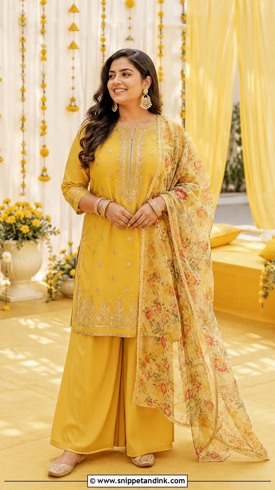Yellow Palazzo Suit for Sister - Snippet and Ink - 20 Yellow Haldi Ceremony Outfit for Sister Ideas