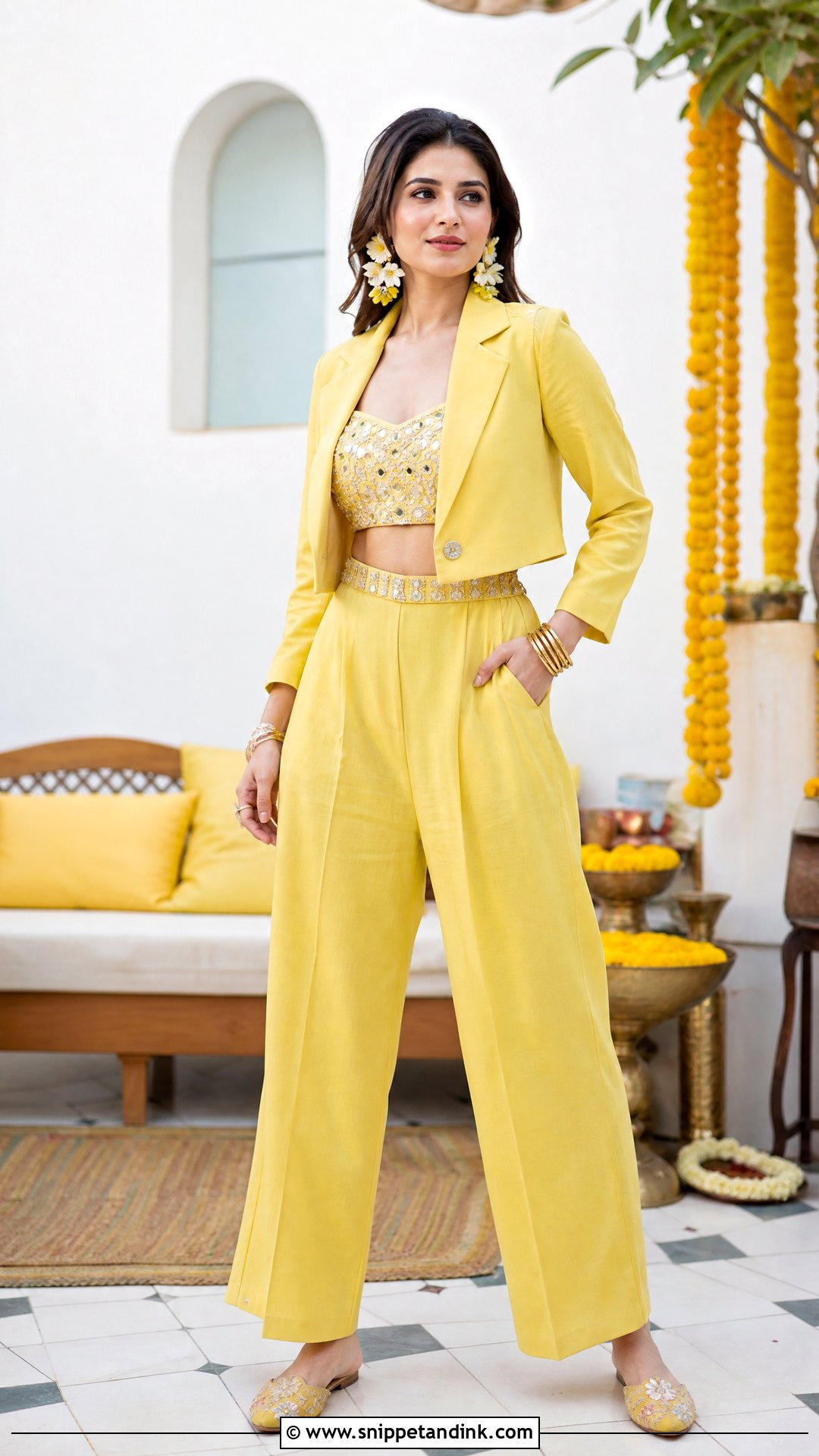 Yellow Pantsuit Haldi Outfit - Snippet and Ink - 20 Haldi Indowestern Outfit Ideas