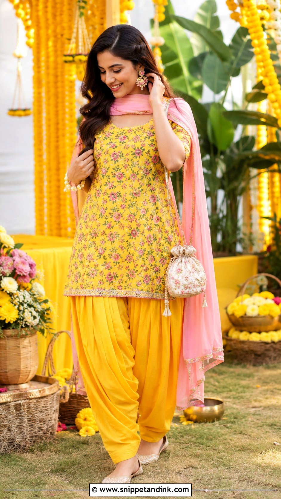Yellow Patiala Suit With Floral Print Kurti - Snippet and Ink - 20 Yellow Patiala Suit for Haldi Ideas