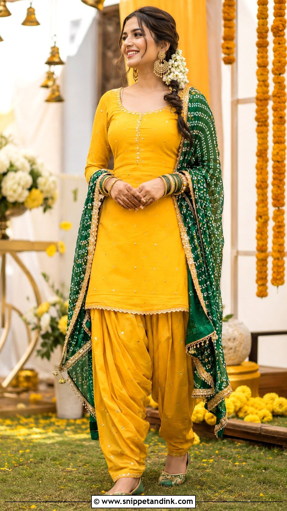 Yellow Patiala Suit With Green Bandhani Dupatta - Snippet and Ink - 20 Yellow Patiala Suit for Haldi Ideas