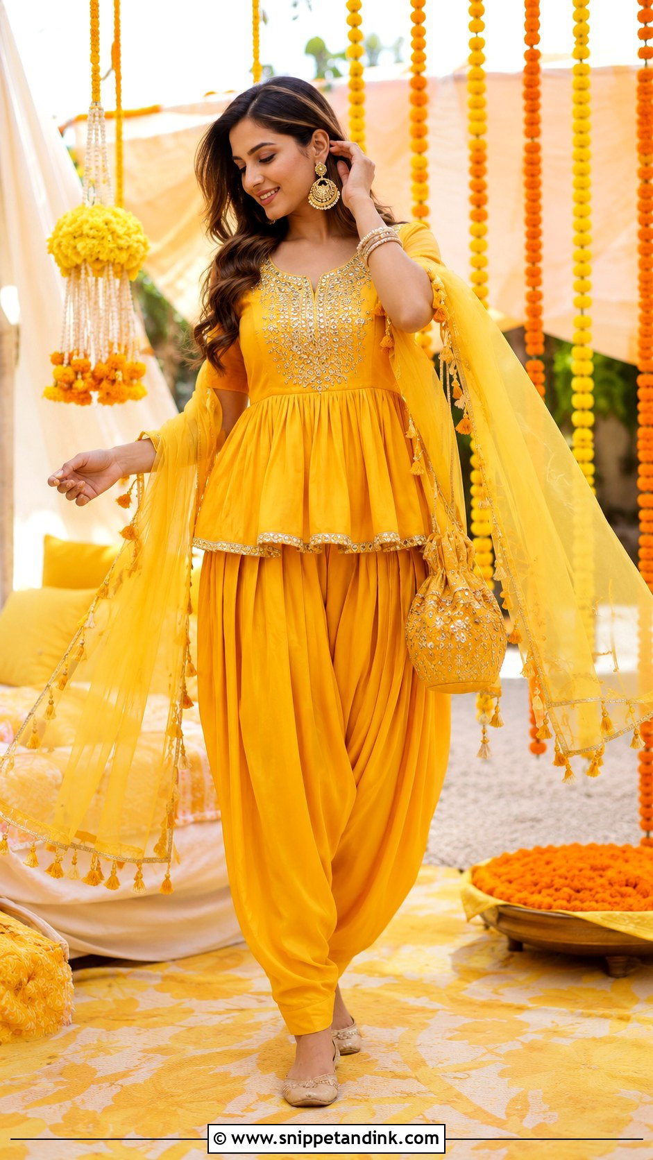 Yellow Patiala Suit With Short Peplum Kurti - Snippet and Ink - 20 Yellow Patiala Suit for Haldi Ideas