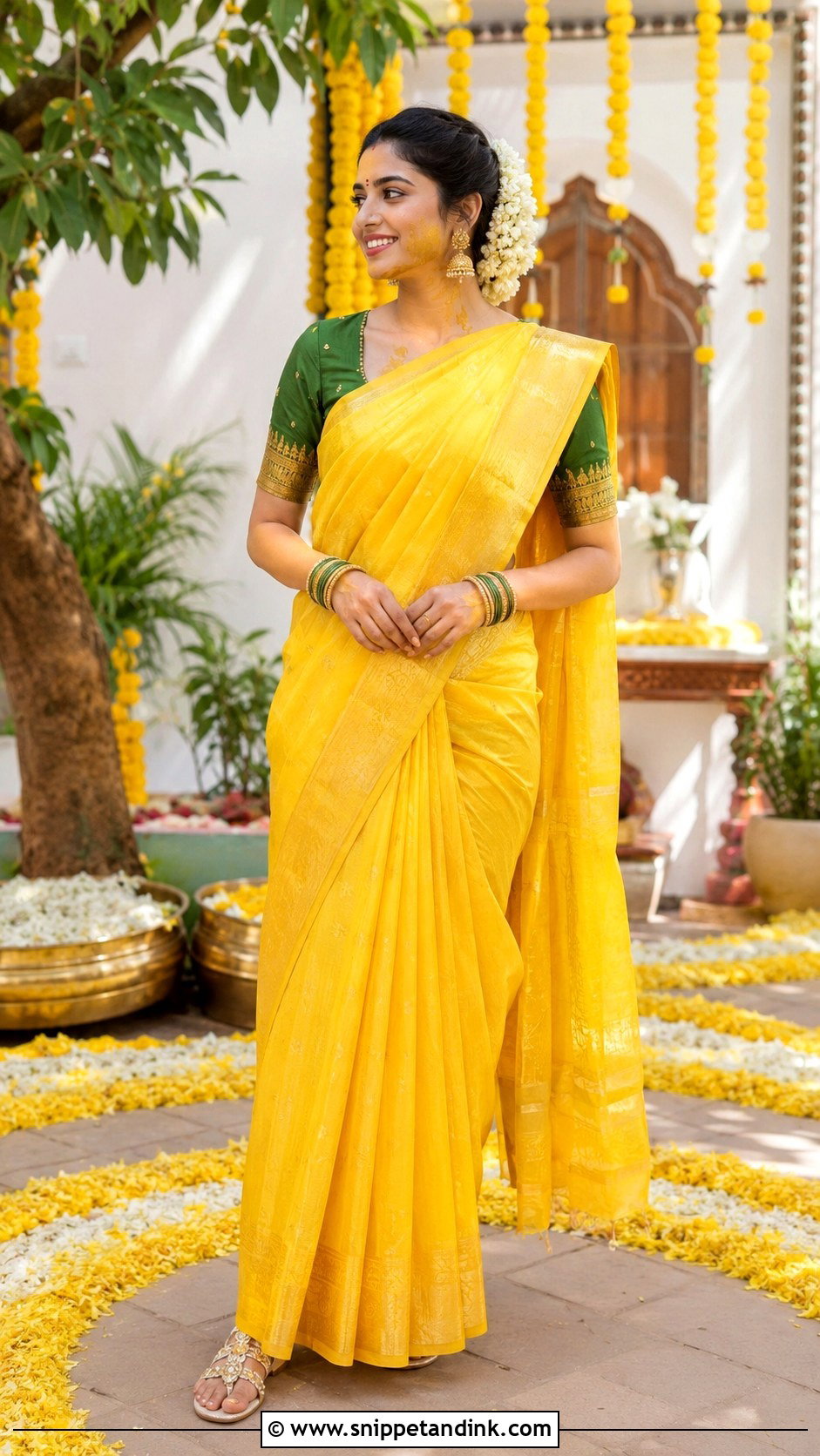 Yellow Pattu Saree Haldi Outfit - Snippet and Ink - 25 South Indian Haldi Outfit Ideas