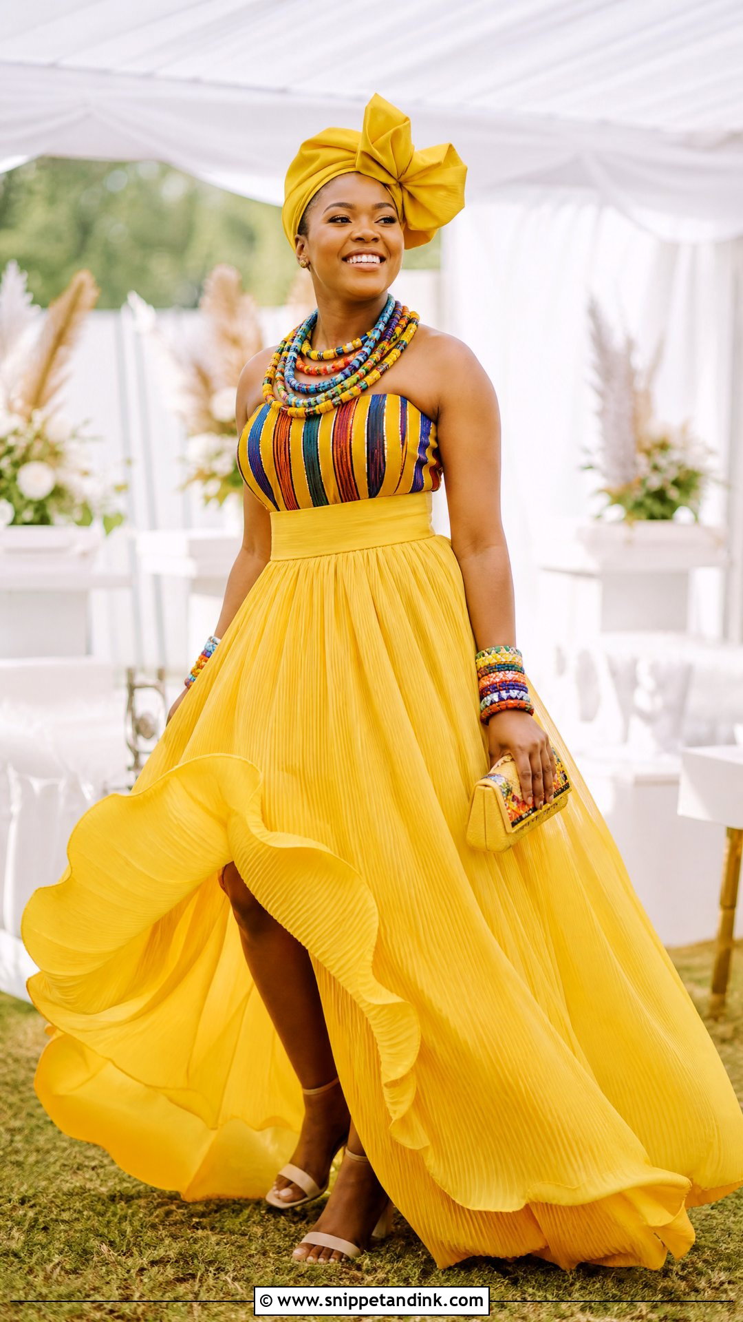 Yellow Pedi Wedding Dress With Pleated Skirt - Snippet and Ink - 20 Traditional Pedi Wedding Dresses