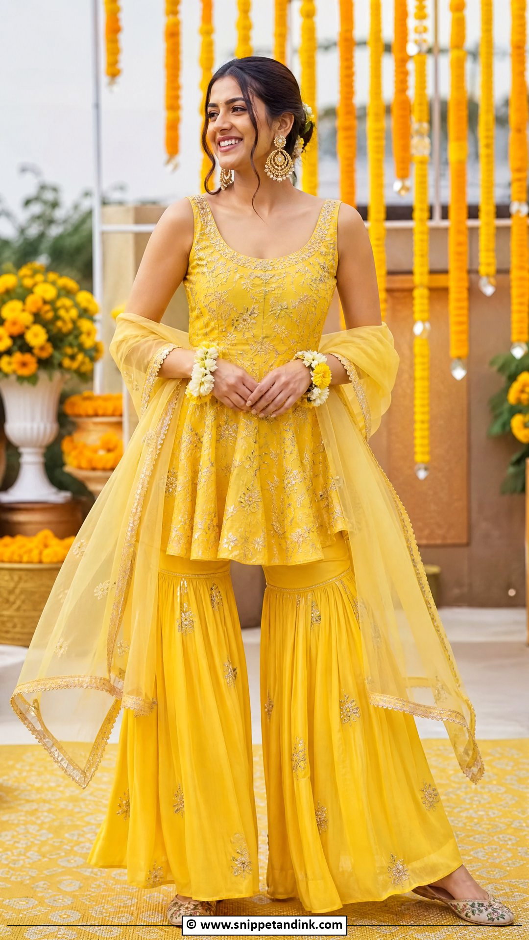 Yellow Peplum Sharara For Haldi Bride - Snippet and Ink - 35 Haldi Outfit for Bride Ideas