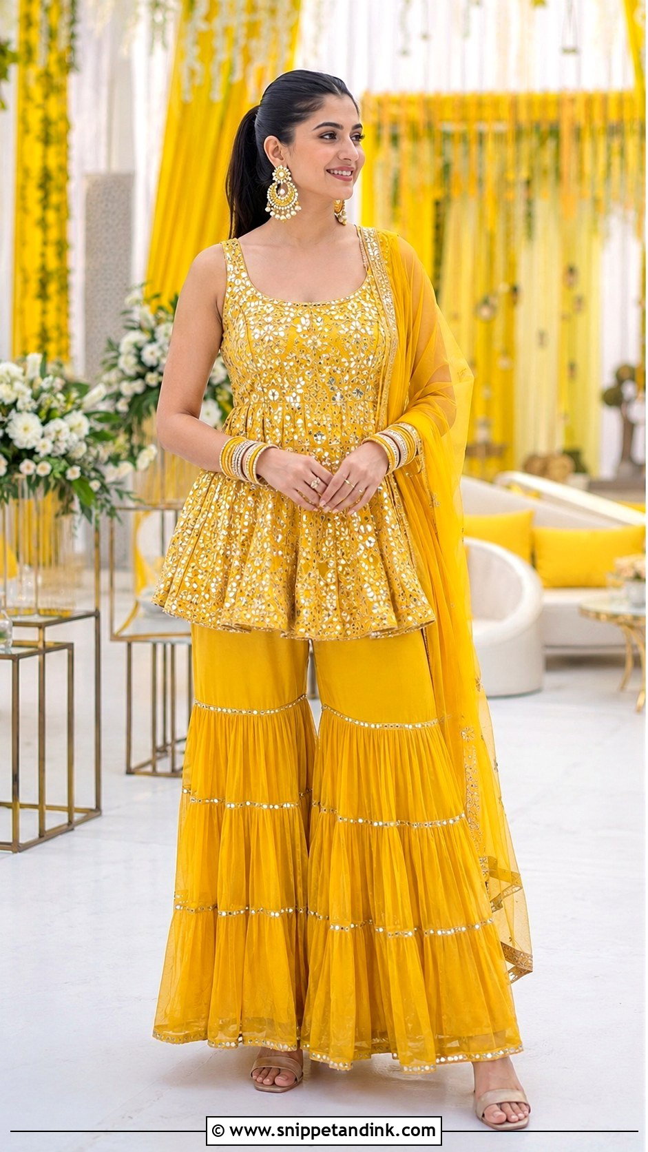 Yellow Peplum Sharara Haldi Dress - Snippet and Ink - 20 Indian Haldi Ceremony Dresses