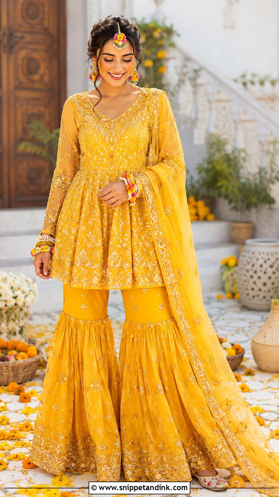 Yellow Peplum Sharara Haldi Dress for Bride - Snippet and Ink - 25 Indian Haldi Dress for Bride Ideas