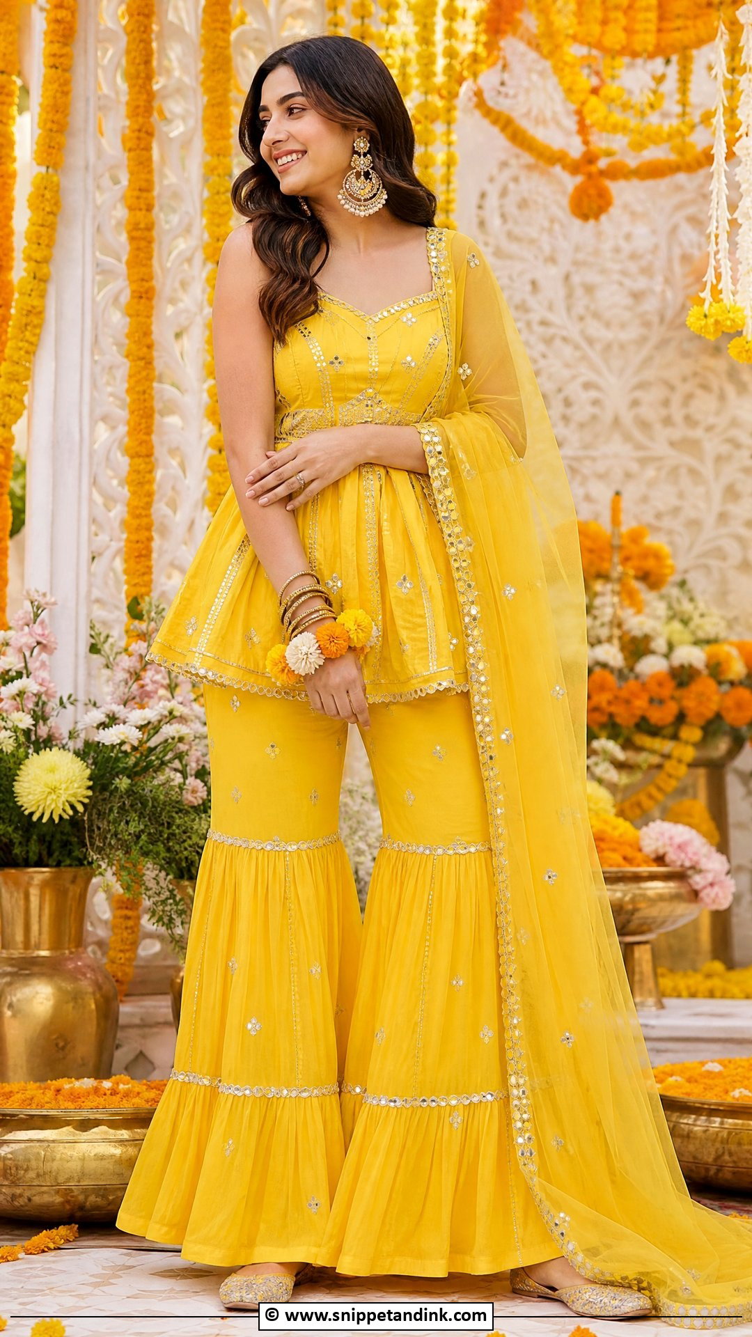 Yellow Peplum Sharara Haldi Dress - Snippet and Ink - 35 Haldi Dress Ideas