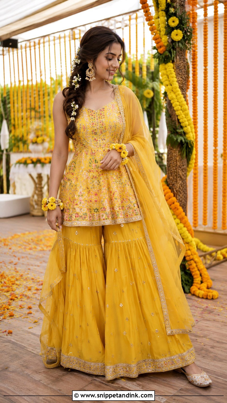 Yellow Peplum Sharara Haldi Outfit - Snippet and Ink - 20 Haldi Outfits Ideas