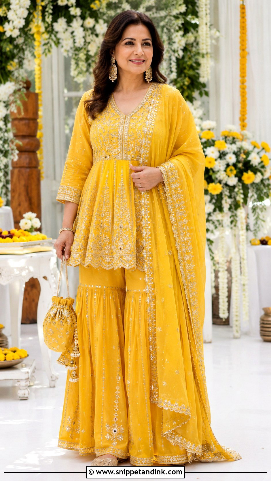 Yellow Peplum Sharara Haldi Outfit for Mom - Snippet and Ink - 20 Haldi Outfit for Mom Ideas