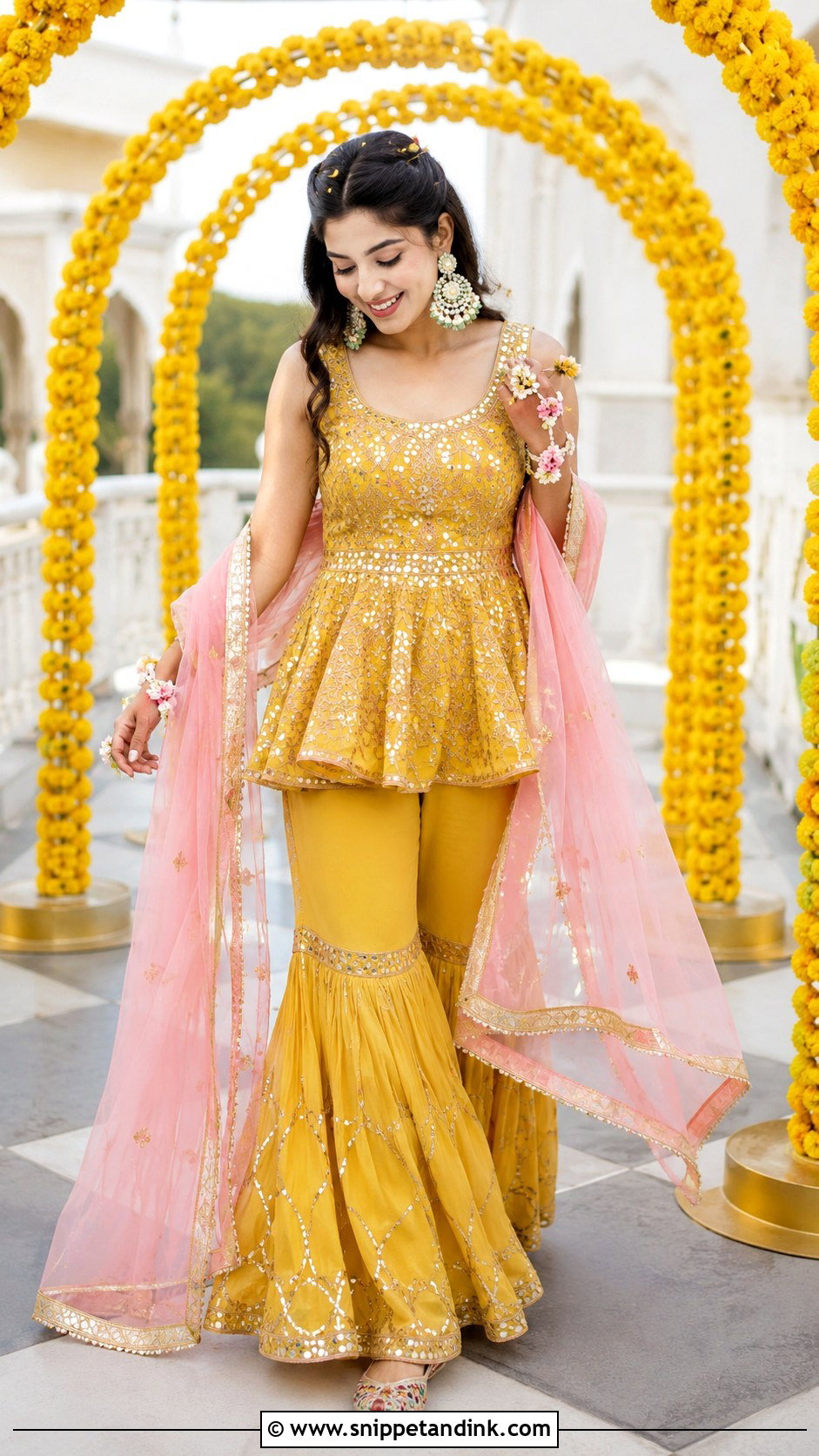 Yellow Peplum Sharara Mehandi Bridal Set - Snippet and Ink - 20 Mehandi Bridal Dress Ideas