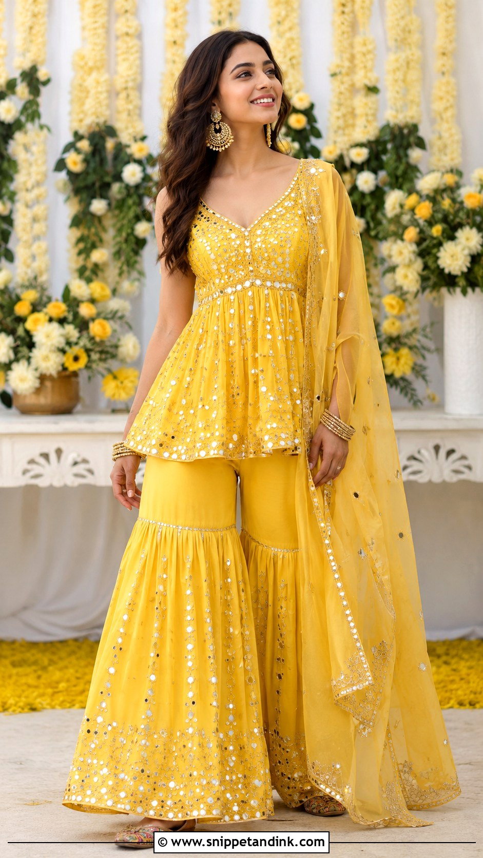 Yellow Peplum Sharara Set For Haldi - Snippet and Ink - 30 Haldi Dresses