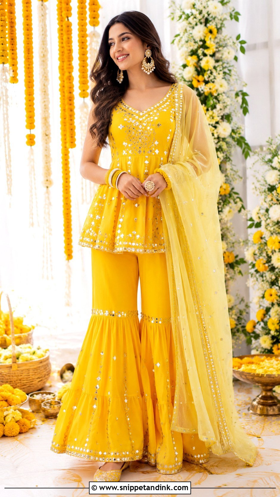 Yellow Peplum Sharara Set - Snippet and Ink - 30 Haldi Function Dress Ideas