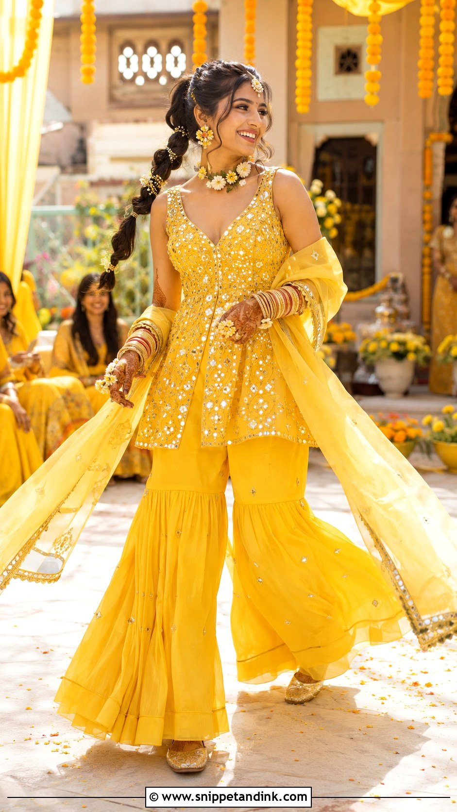 Yellow Peplum Sharara for Haldi - Snippet and Ink - 20 Haldi Mehendi Outfit for Bride Ideas