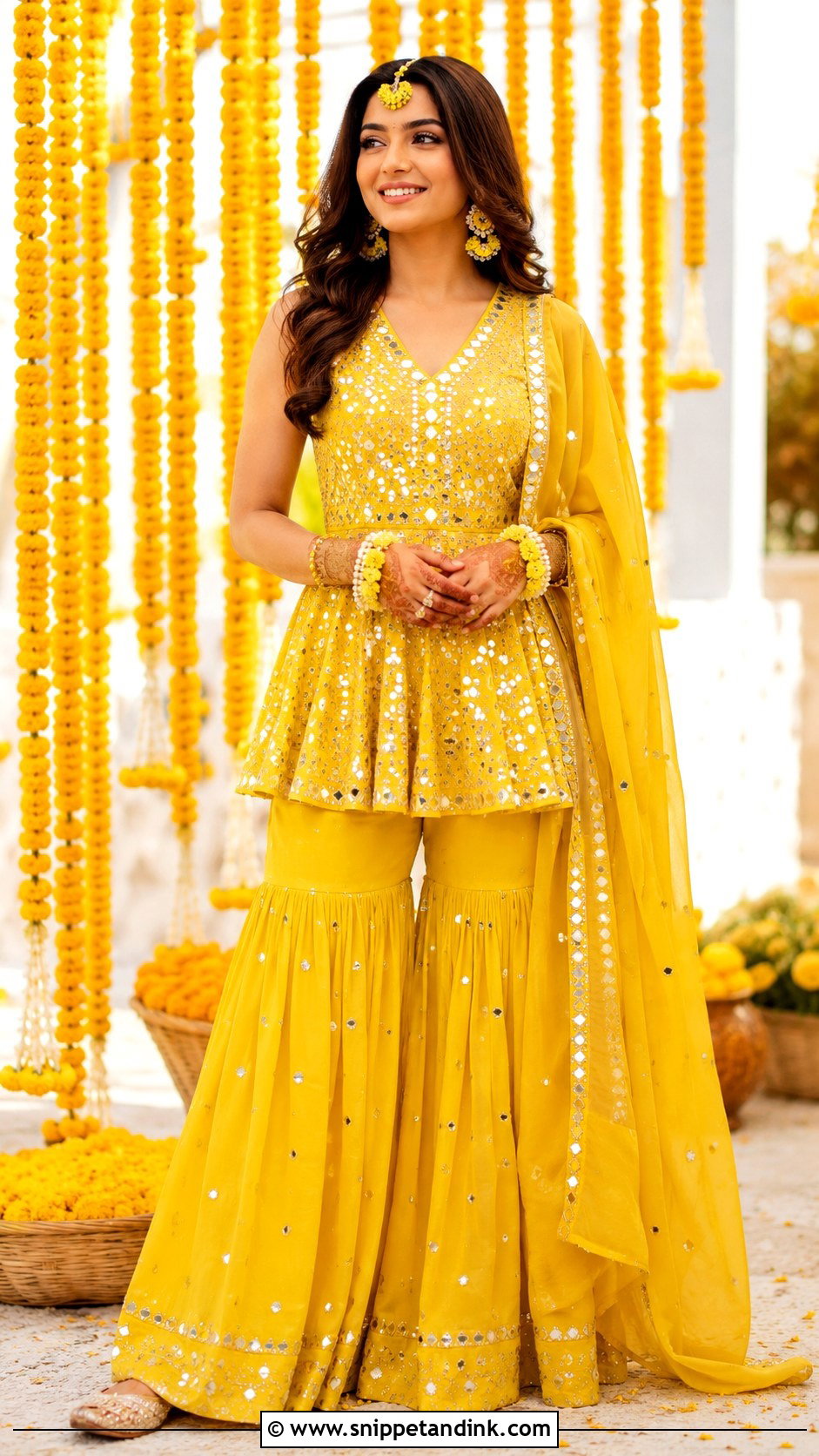 Yellow Peplum Sharara for Haldi - Snippet and Ink - 25 Yellow Haldi Outfit for Bride Ideas
