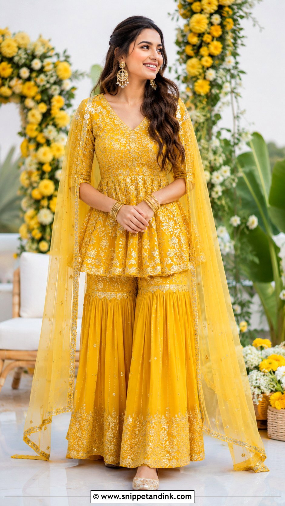 Yellow Peplum Sharara for Haldi - Snippet and Ink - 20 Haldi Theme Dress Ideas