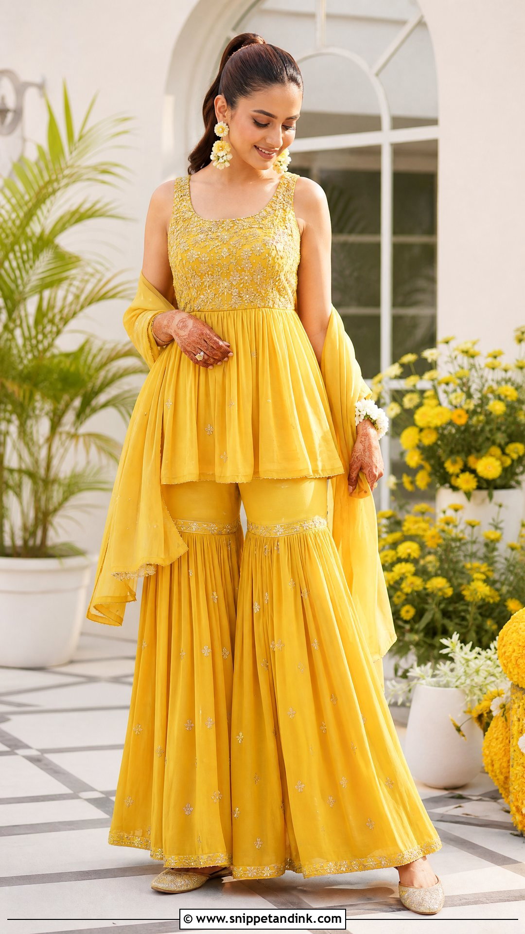 Yellow Peplum Sharara for Haldi - Snippet and Ink - 20 Sharara for Haldi Ideas