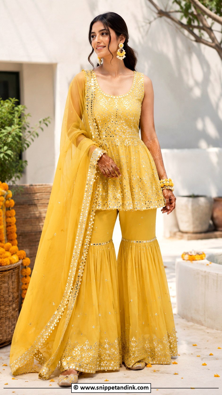 Yellow Peplum Sharara for Haldi Bride - Snippet and Ink - 30 Unique Haldi Outfits for Bride