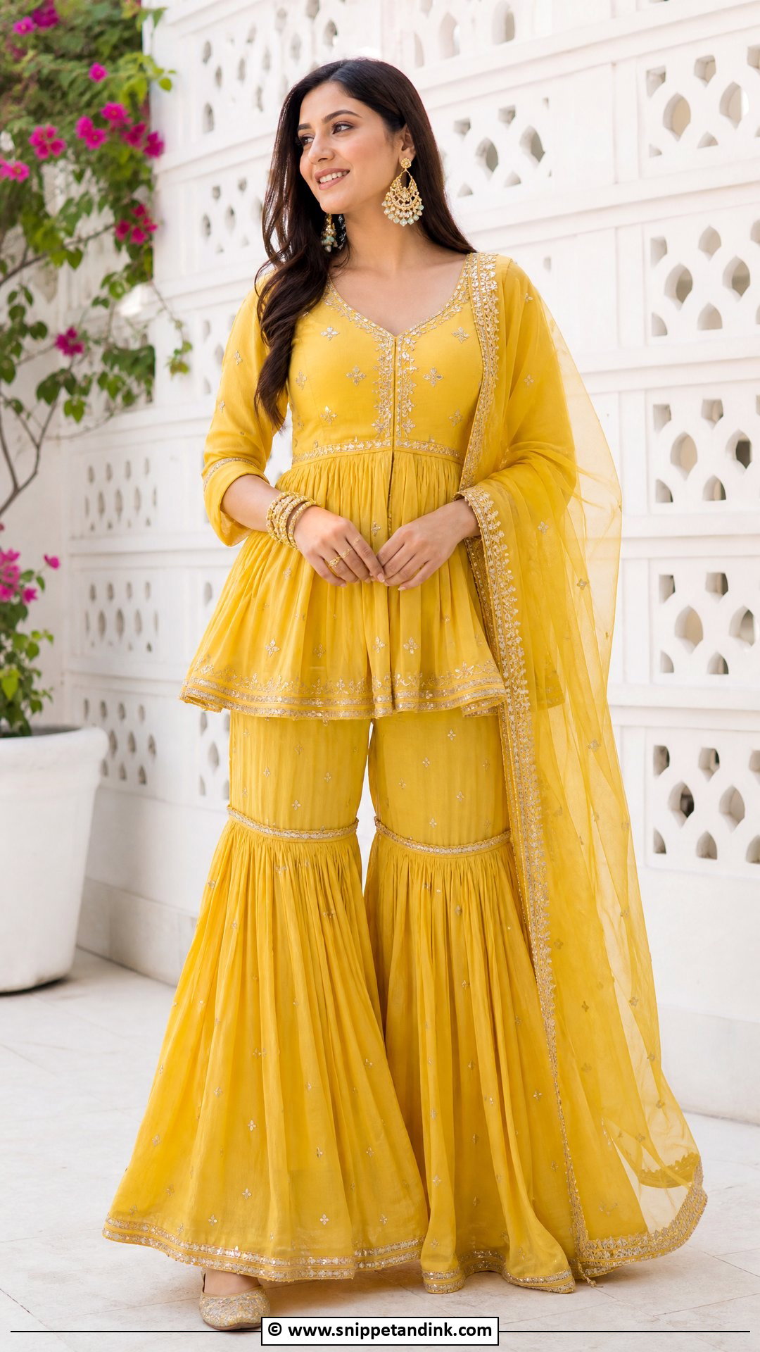 Yellow Peplum Top Sharara Haldi Outfit - Snippet and Ink - 35 Haldi Outfit Ideas