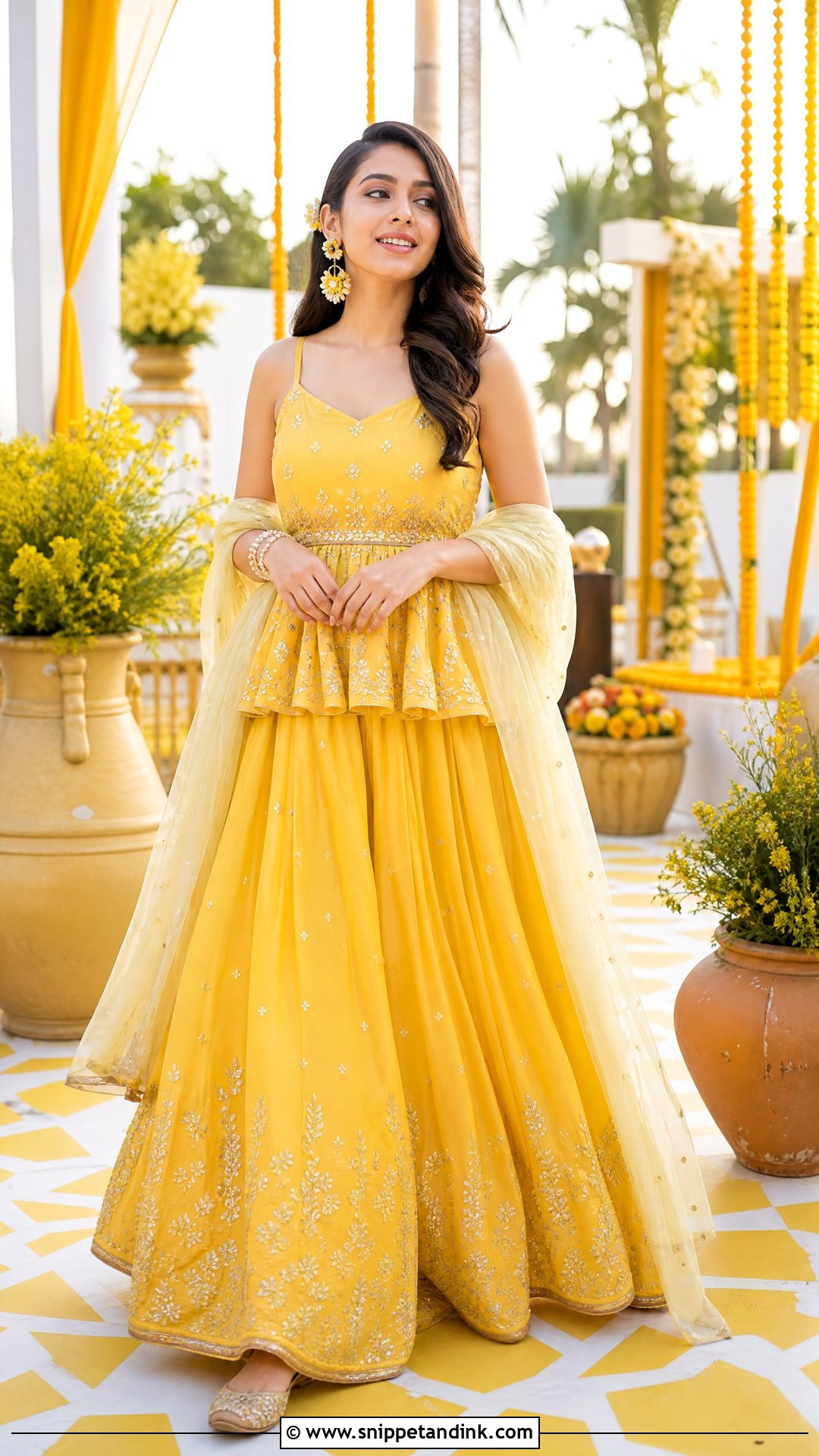 Yellow Peplum Top With Lehenga For Haldi - Snippet and Ink - 25 Yellow Outfit for Haldi Function Ideas