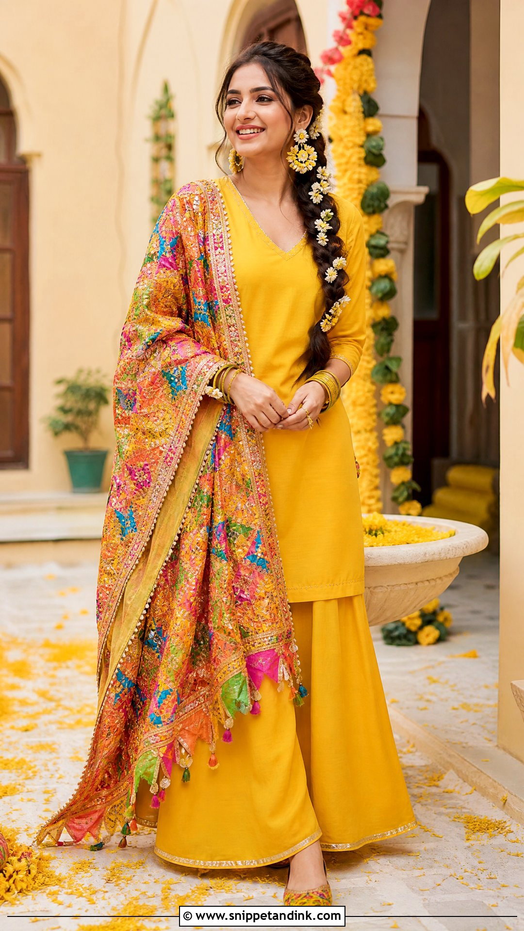 Yellow Phulkari Haldi Outfit - Snippet and Ink - 25 Simple Haldi Outfit for Bride Ideas