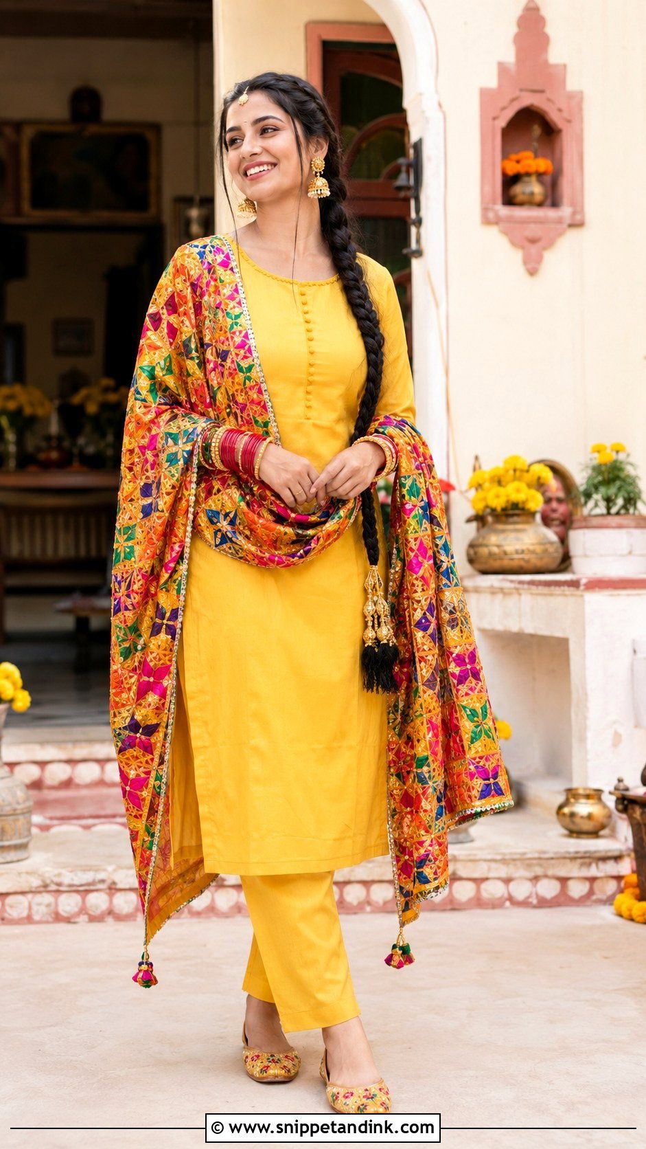 Yellow Phulkari Haldi Suit - Snippet and Ink - 20 Haldi Clothes for Bride Ideas