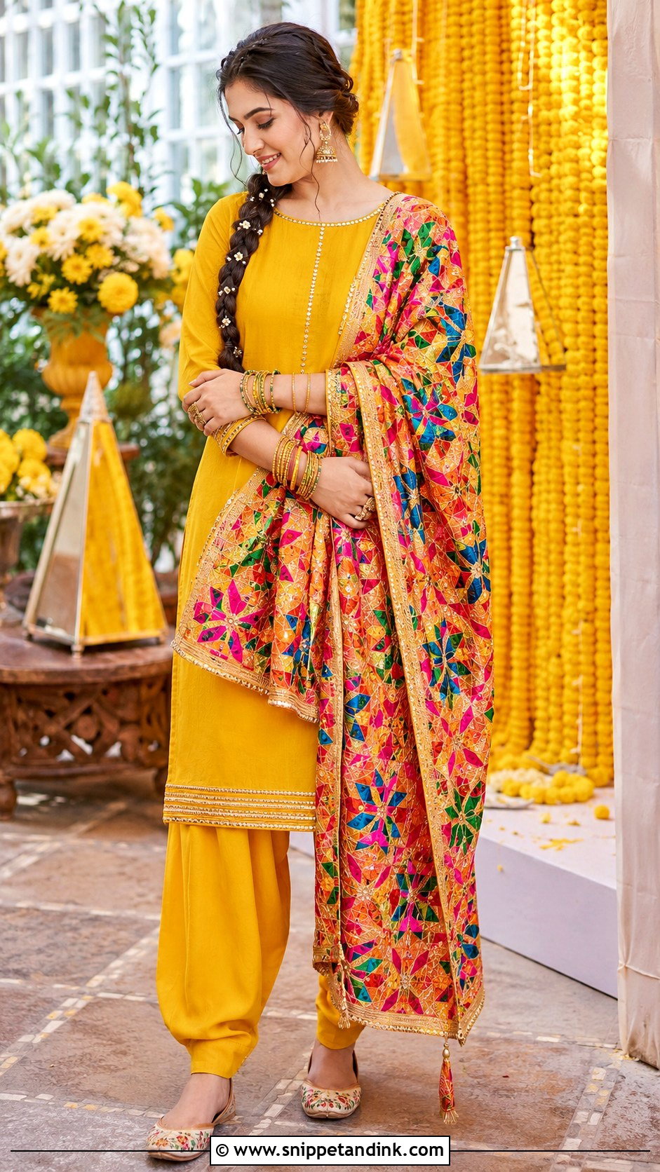 Yellow Phulkari Salwar Suit Haldi Outfit - Snippet and Ink - 20 Haldi Traditional Outfit Ideas