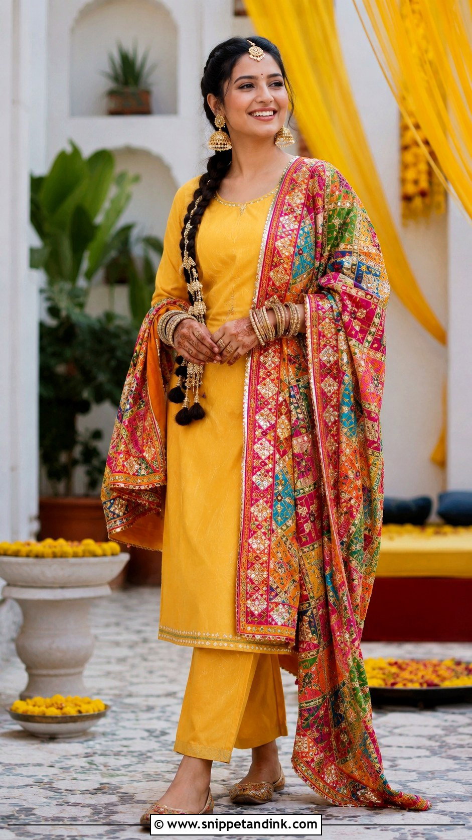 Yellow Phulkari Suit Bride Haldi Outfit - Snippet and Ink - 20 Bride Haldi Outfit Ideas
