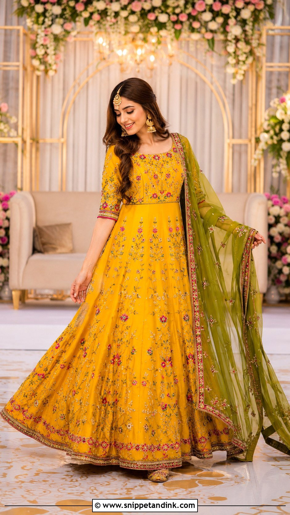 Yellow Pishwas Mehndi Dress - Snippet and Ink - 20 Mehndi Dress for Bridal Ideas