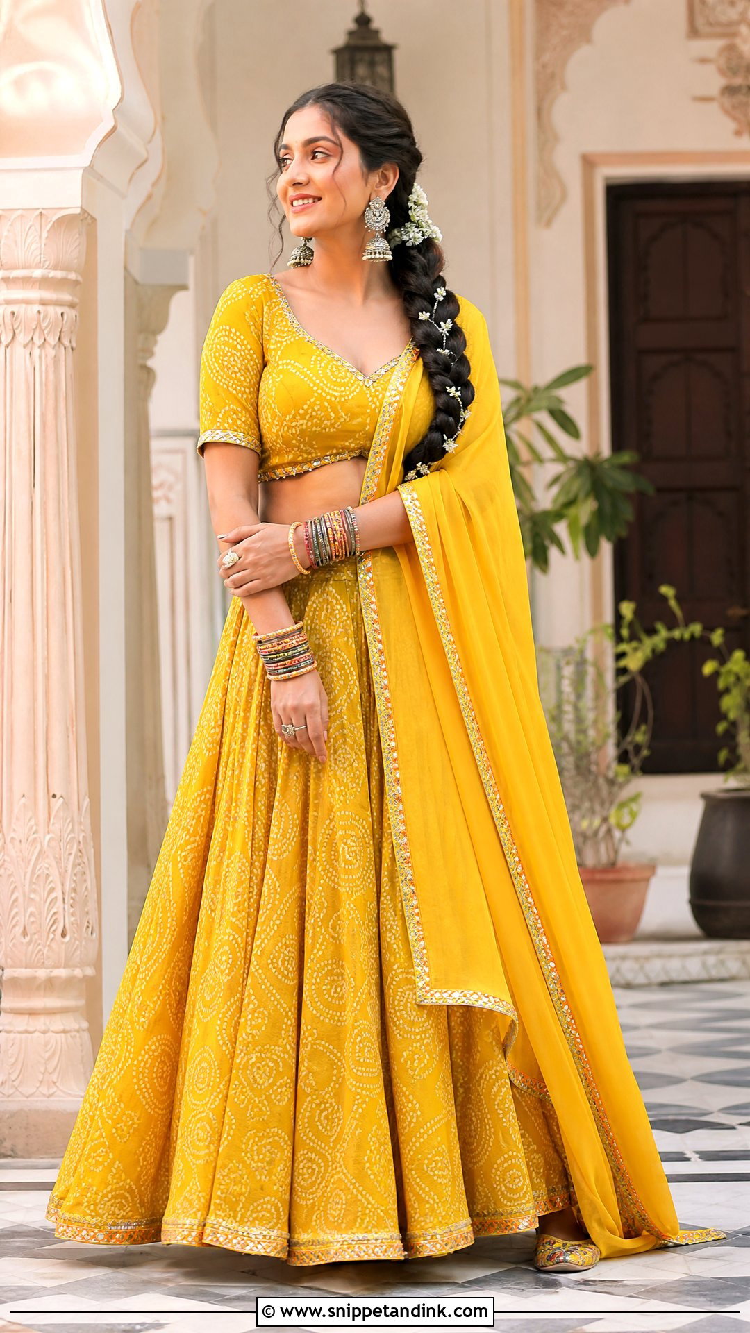 Yellow Pithi Bandhani Lehenga With Matching Blouse - Snippet and Ink - 20 Yellow Pithi Outfit Ideas