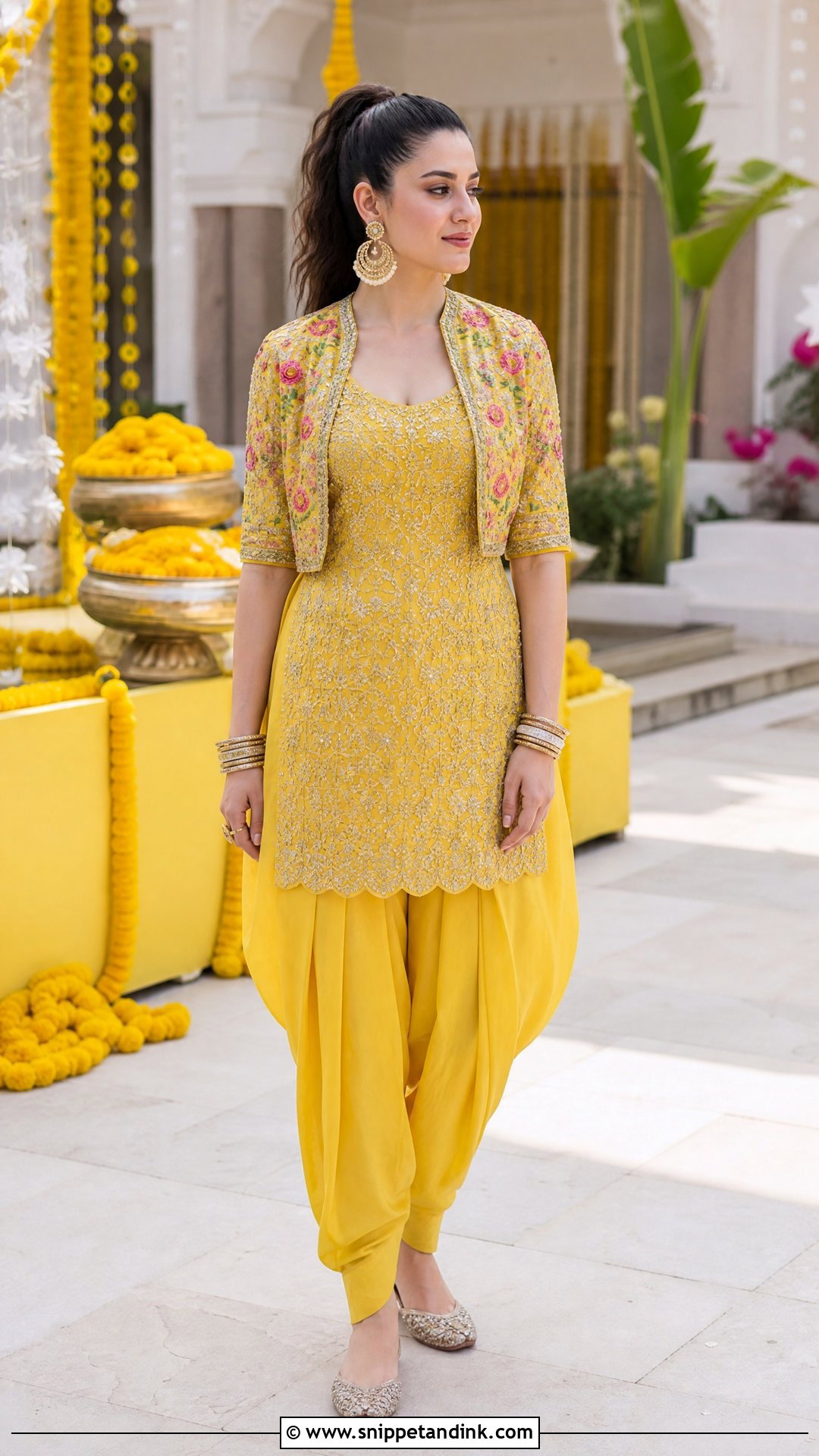 Yellow Pithi Dhoti Pants With Short Kurta - Snippet and Ink - 20 Yellow Pithi Outfit Ideas