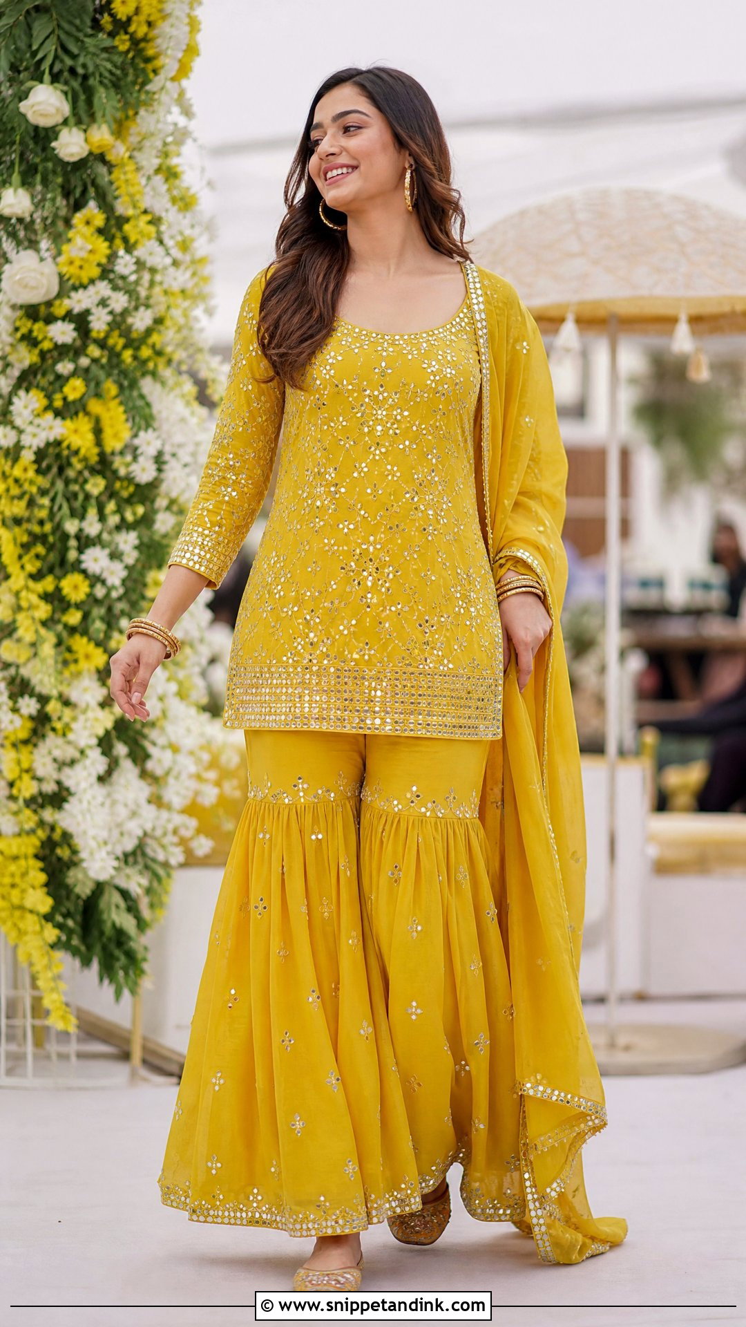 Yellow Pithi Sharara With Short Kurta - Snippet and Ink - 20 Yellow Pithi Outfit Ideas