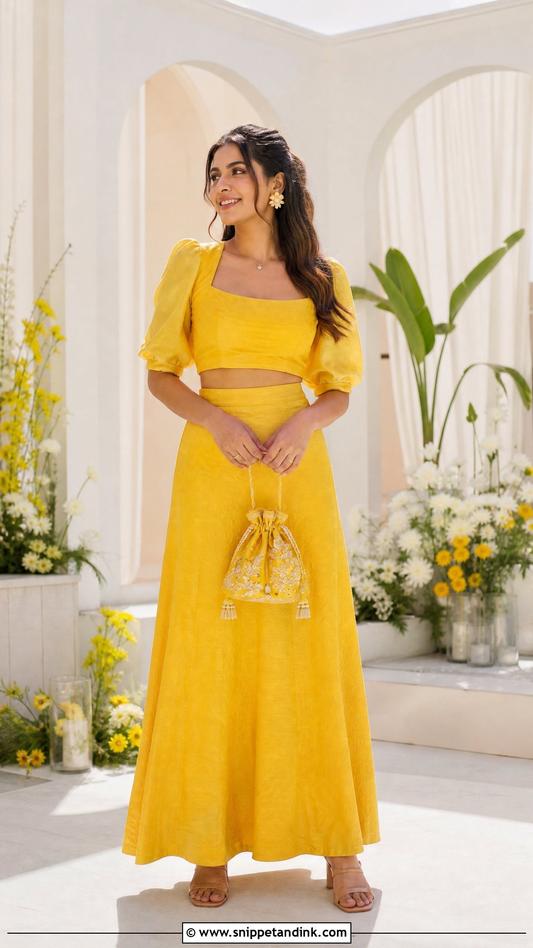 Yellow Pithi Skirt Co Ord With Puff Sleeve Top - Snippet and Ink - 20 Yellow Pithi Outfit Ideas