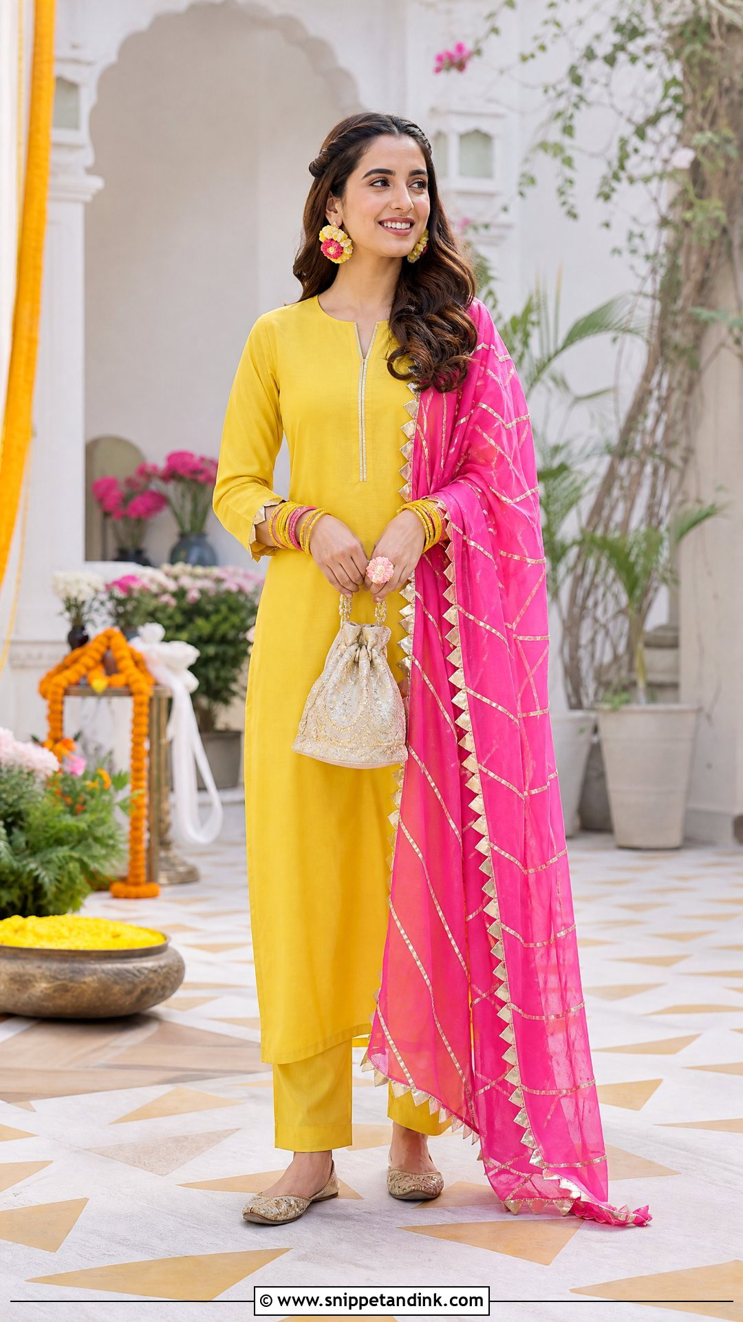 Yellow Plain Suit With Gota Patti Dupatta - Snippet and Ink - 20 Plane Suit with Heavy Dupatta Ideas