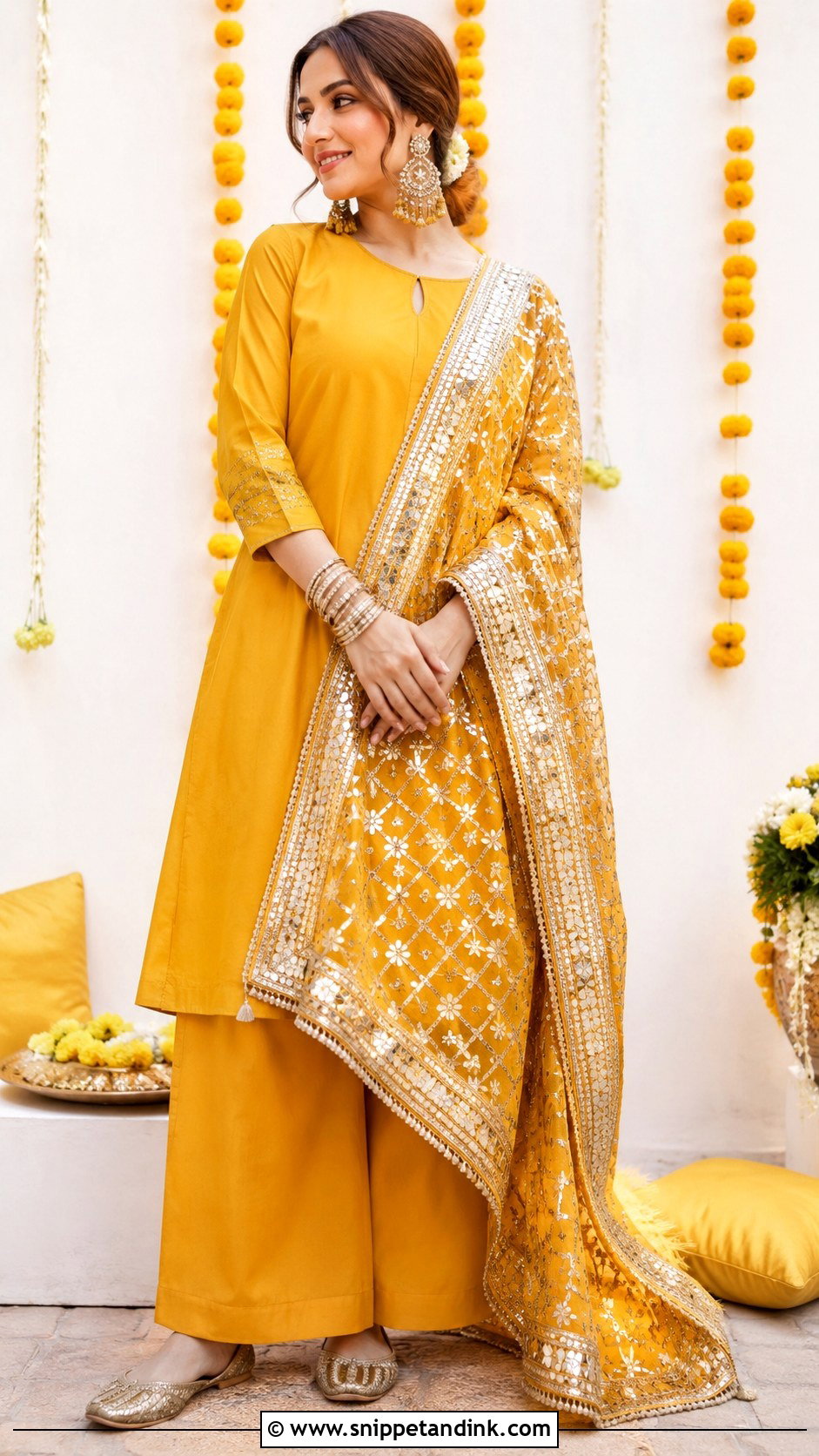 Yellow Plain Suit With Heavy Gota Dupatta - Snippet and Ink - 30 Plain Suit with Heavy Dupatta Ideas