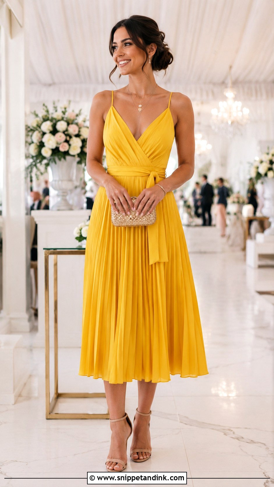 Yellow Pleated Dress Wedding Outfit - Snippet and Ink - 25 Yellow Dress Outfit Wedding Ideas